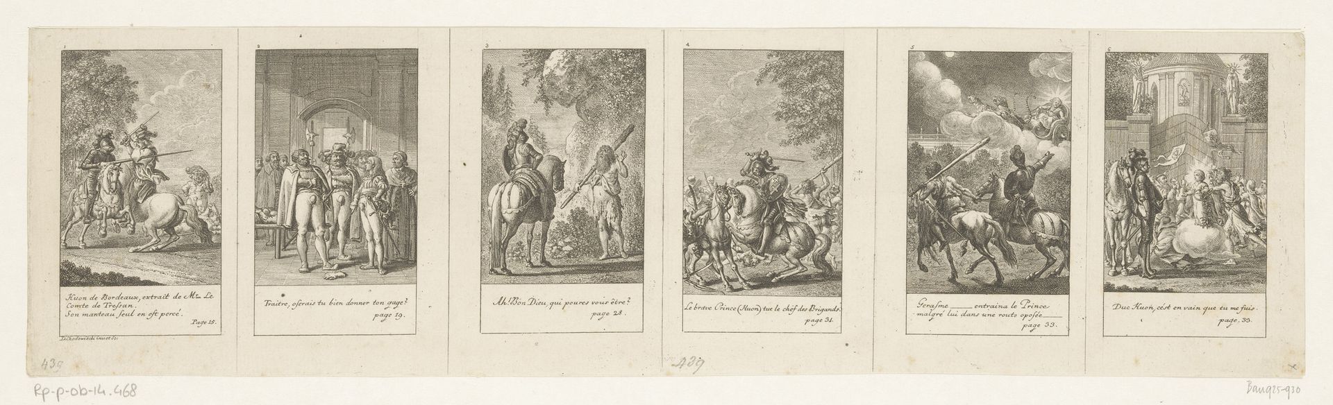Zes voorstellingen uit Tressans Huon de Bordeaux by Daniel Nikolaus Chodowiecki
