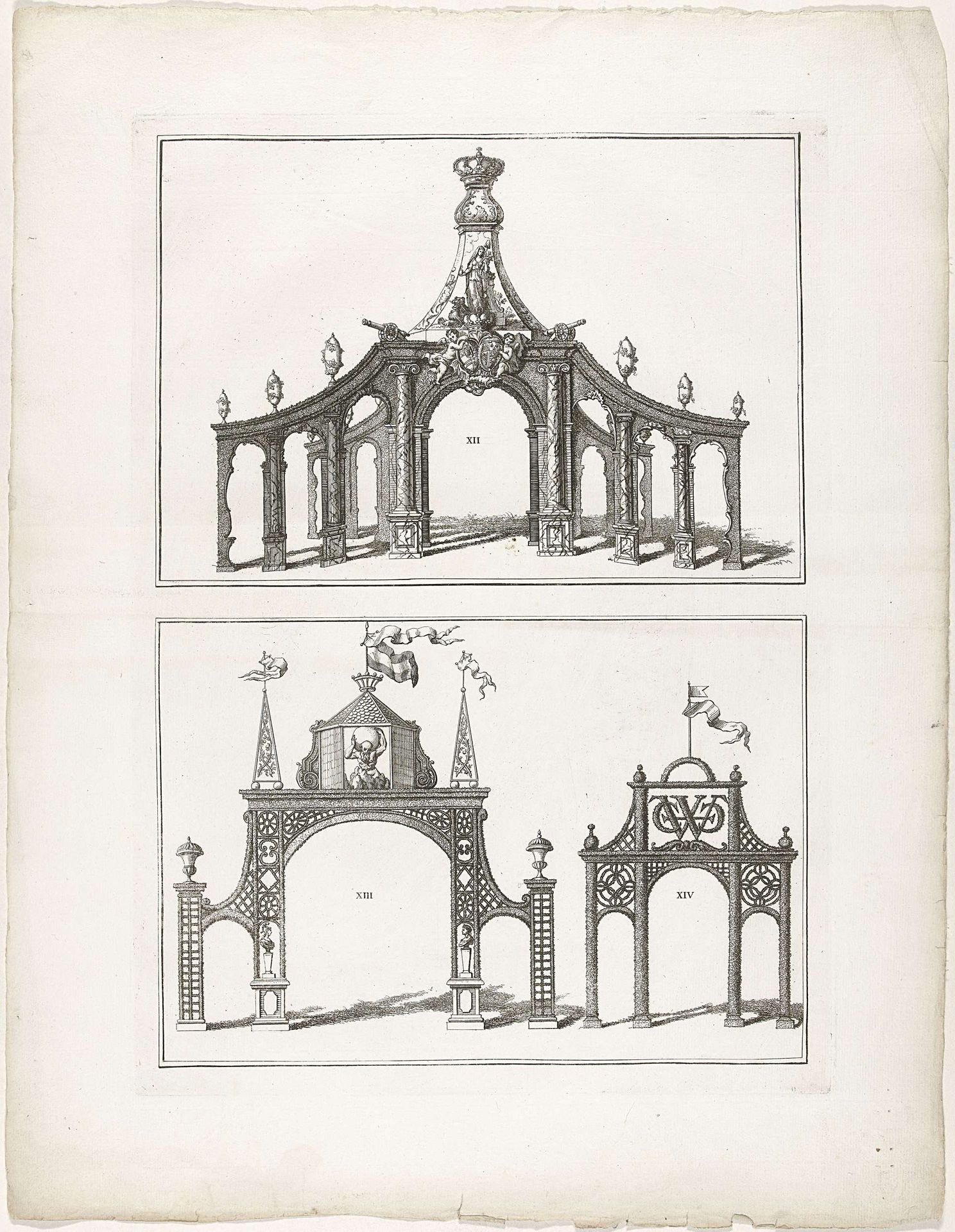 Erepoorten XII-XIV te Den Haag, 1747 by Albertus (de Jonge) Frese