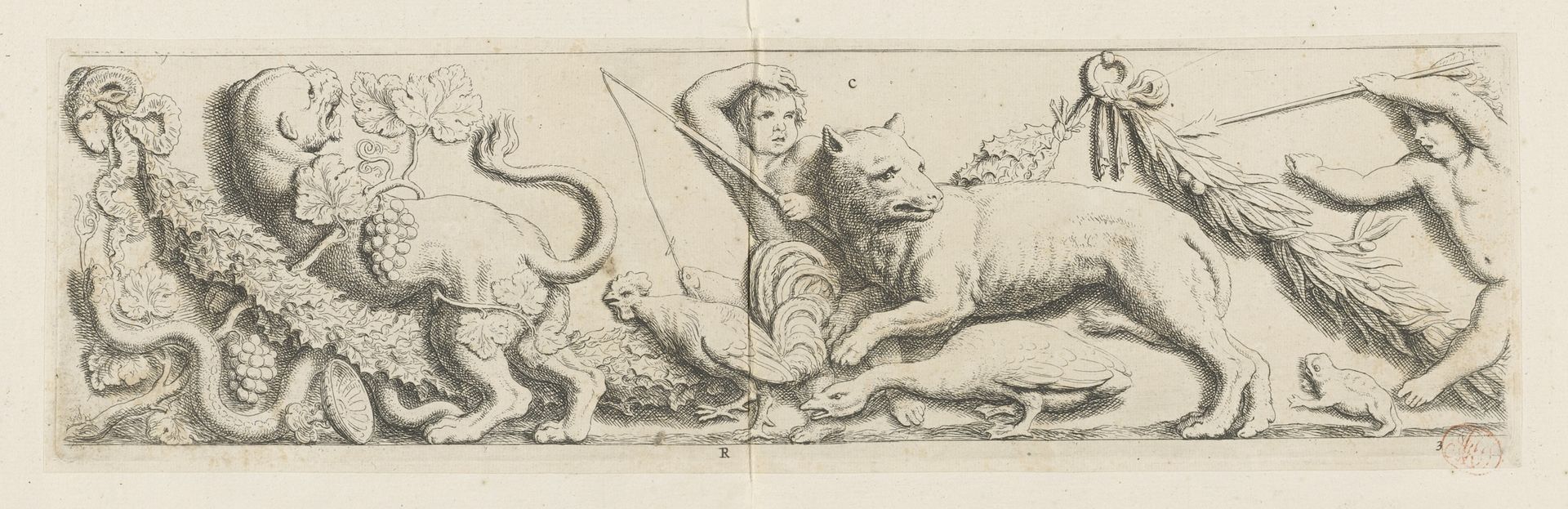 Deel van fries op schouw in Vroedschapskamer van het Stadhuis op de Dam by Hubert Quellinus