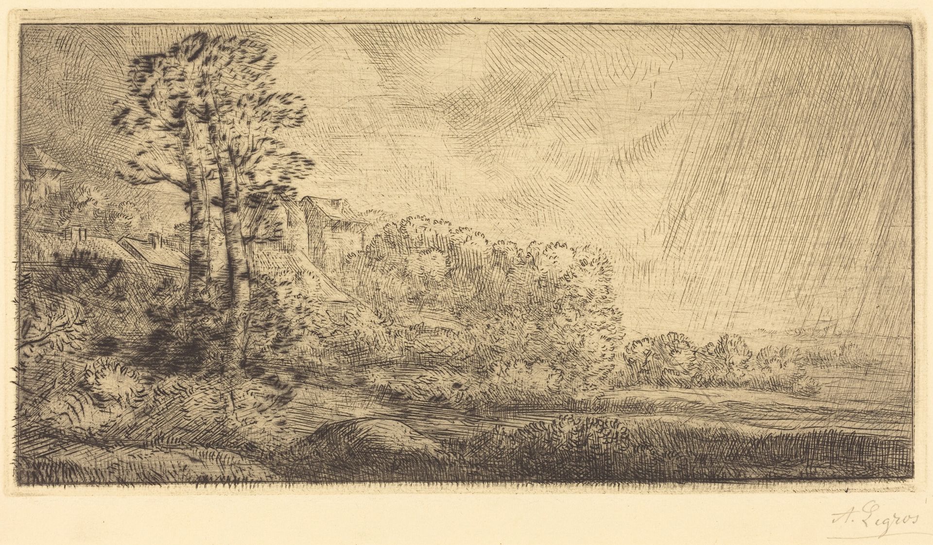 Landscape with Two Trees (Paysage aux deux arbres) by Alphonse Legros