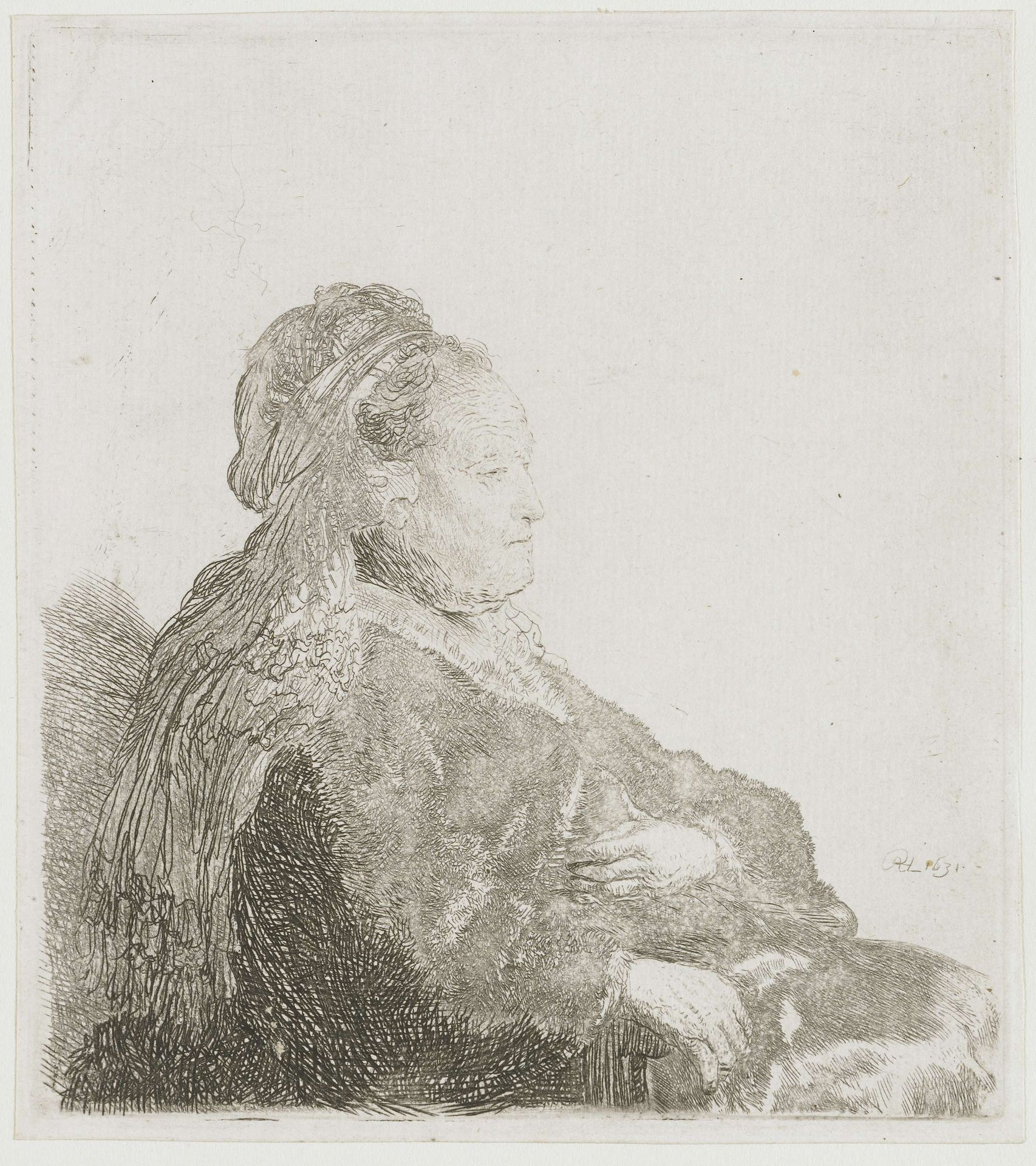 The artist's mother seated, in an oriental headdress: half length by Rembrandt van Rijn