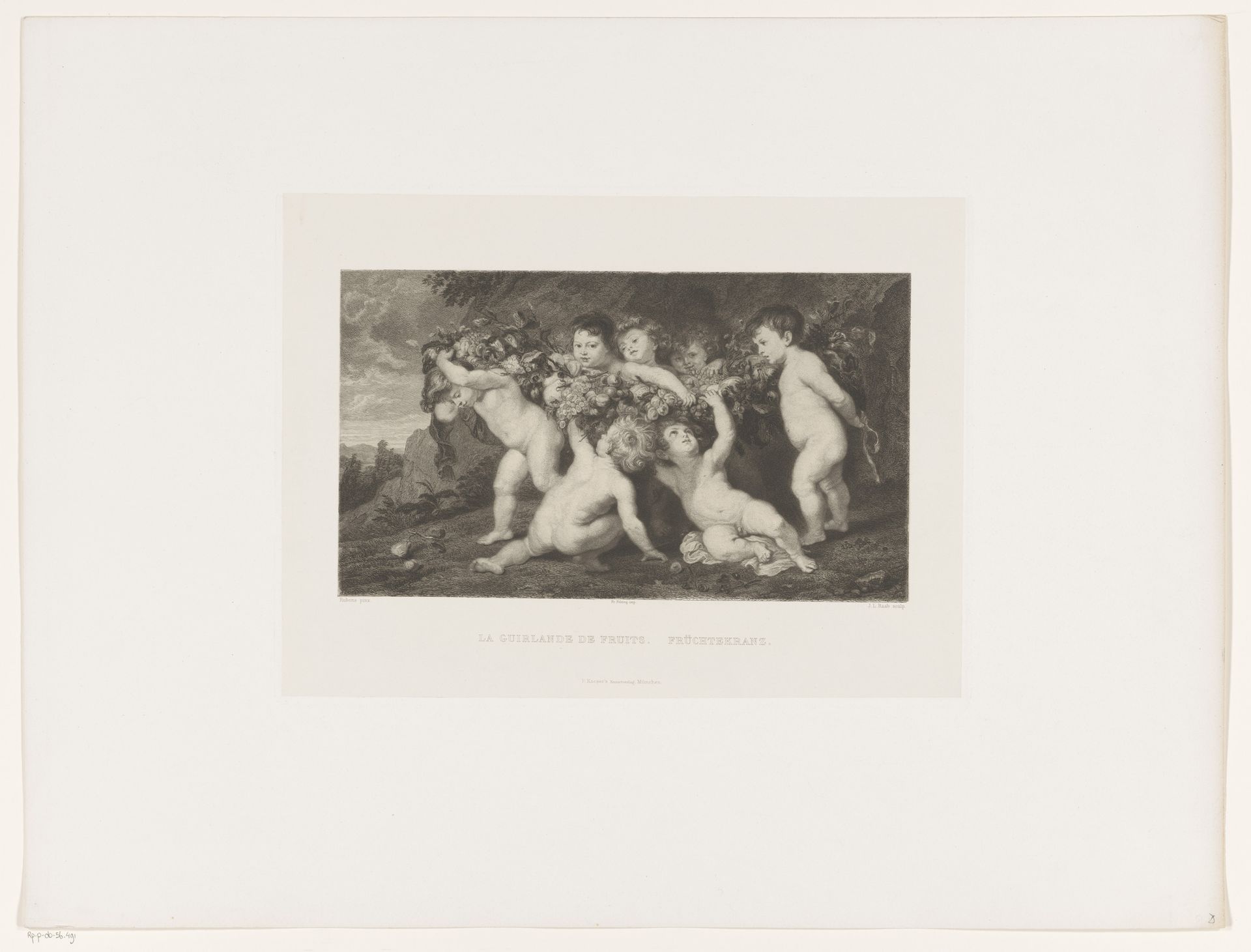 Putti met een guirlande van vruchten by Johann Leonhard Raab