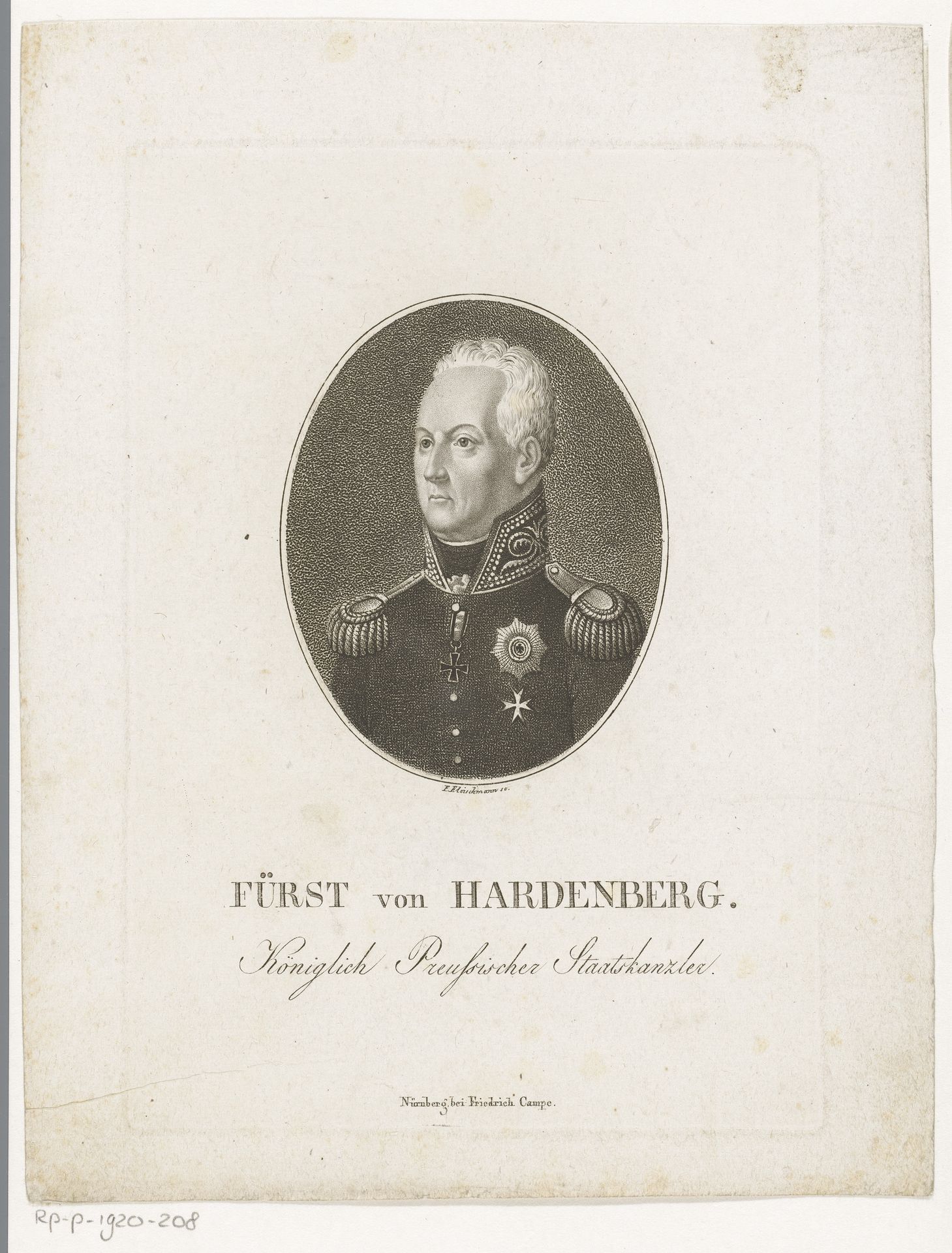 Portret van Karl August van Hardenberg by Friedrich Fleischmann