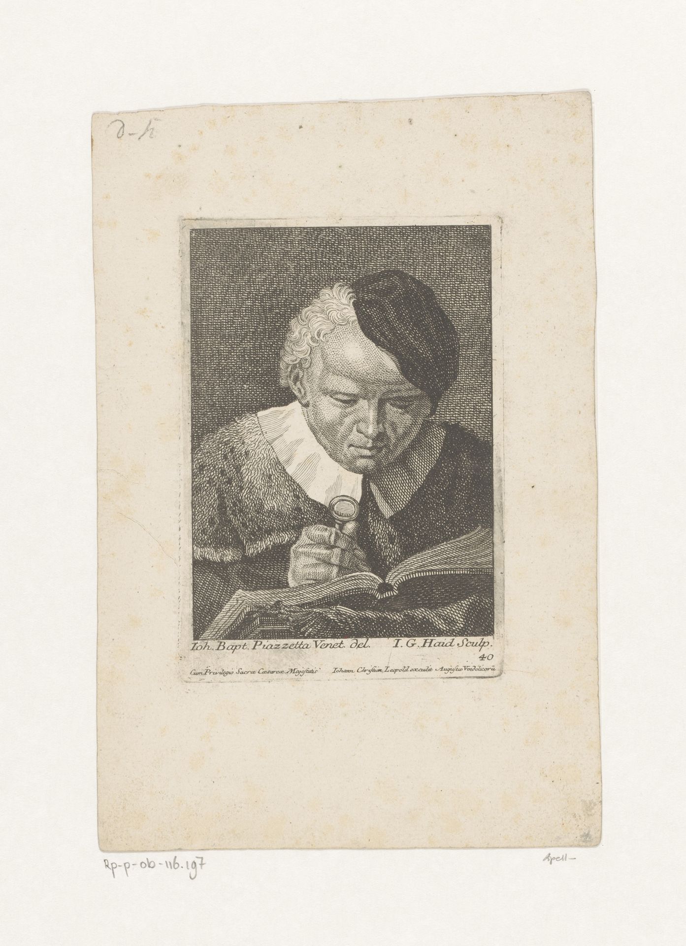 Lezende man met vergrootglas by Johann Gottfried Haid