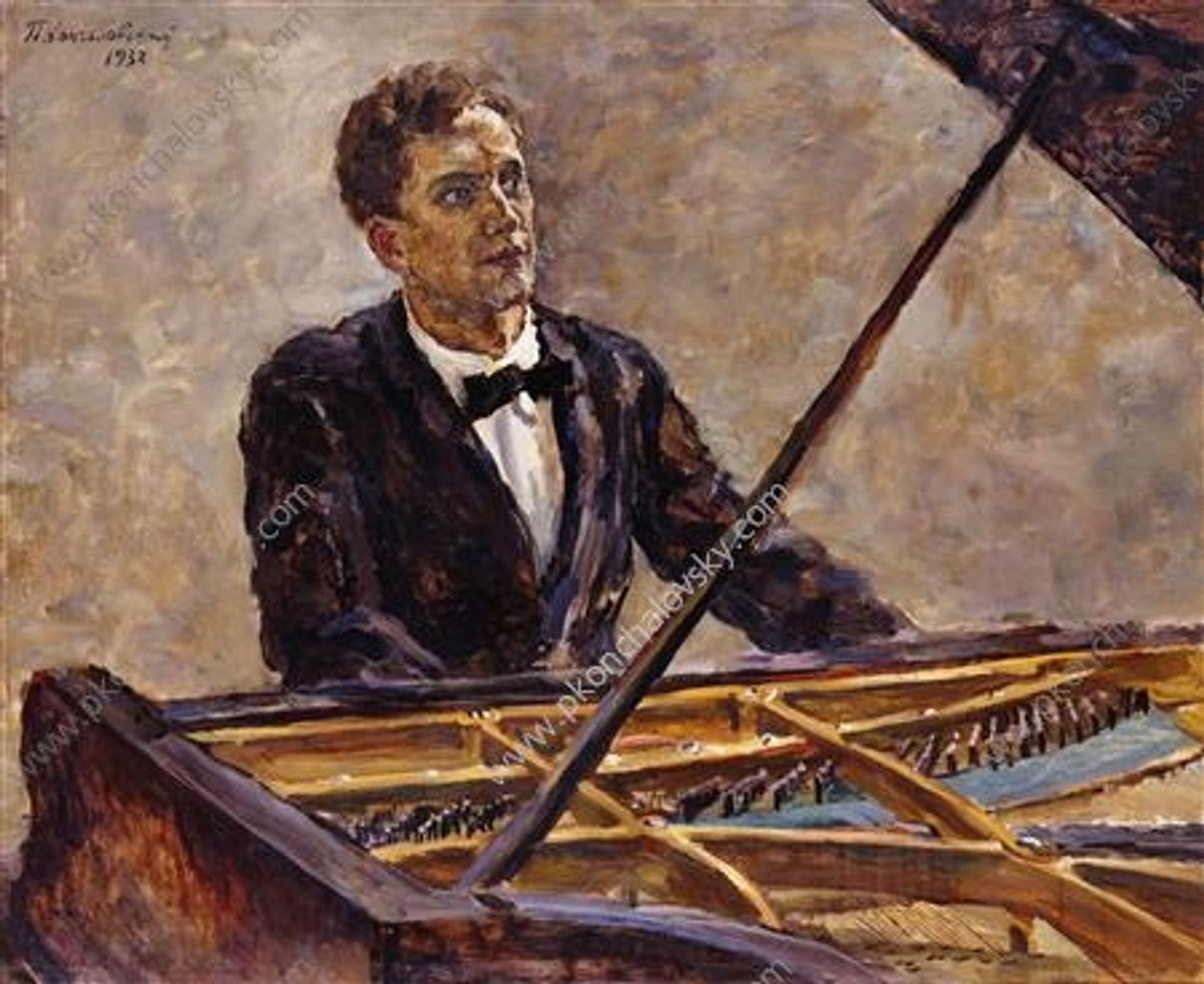 Portrait of pianist Vladimir Sofronitsky at the piano by Pyotr Konchalovsky