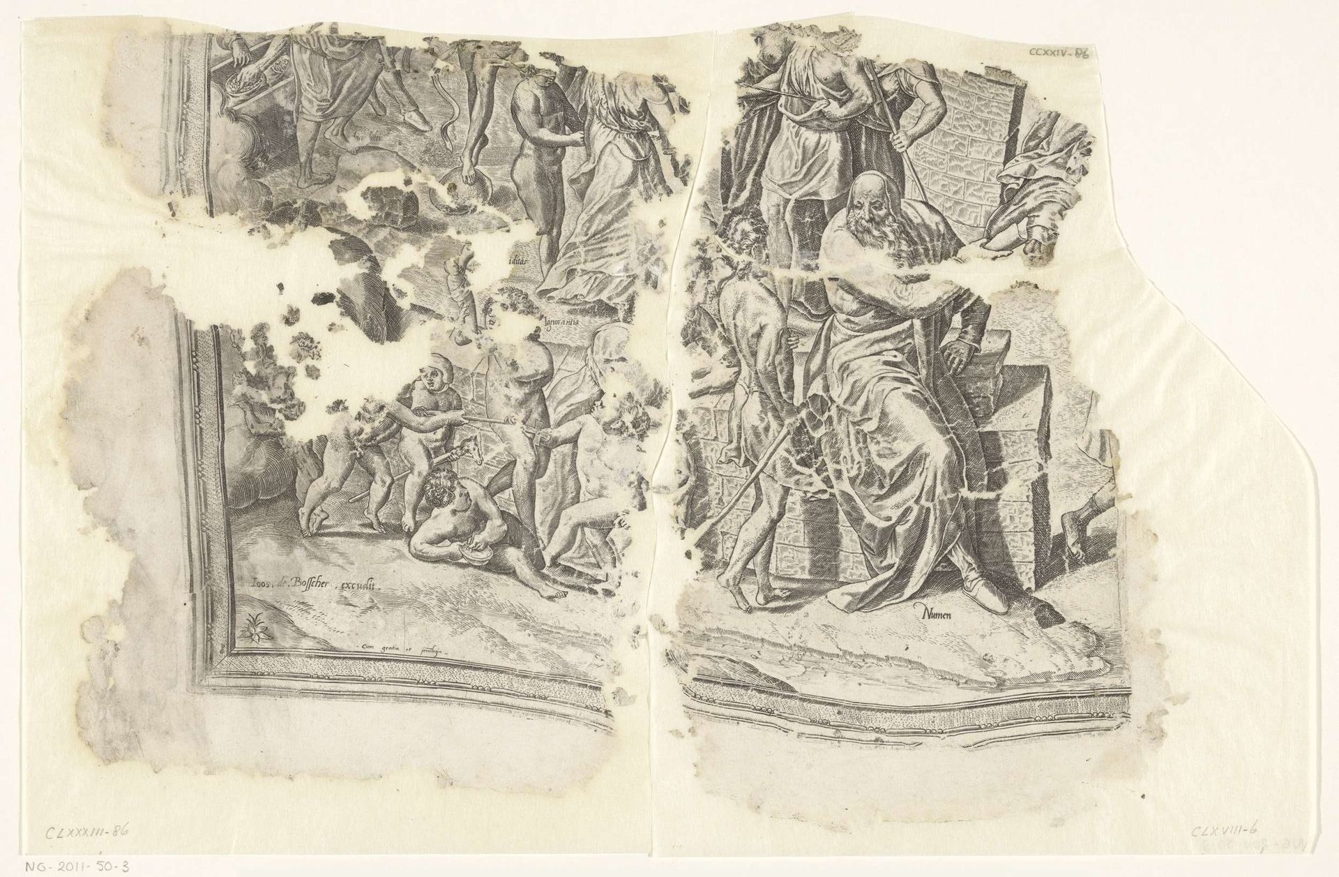 Linkeronderhoek van een prent van het tafereel van Cebes by Philips Galle