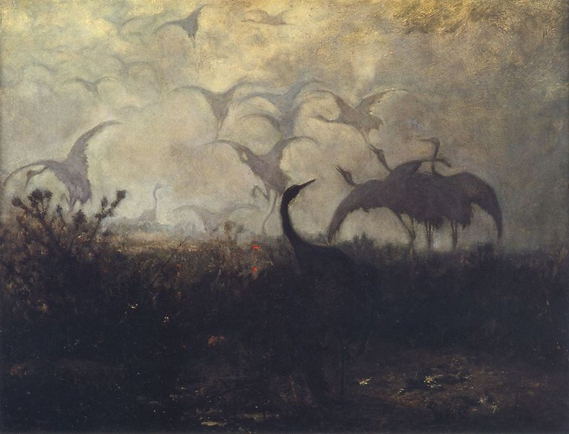 Flight of Cranes by Józef Chełmoński