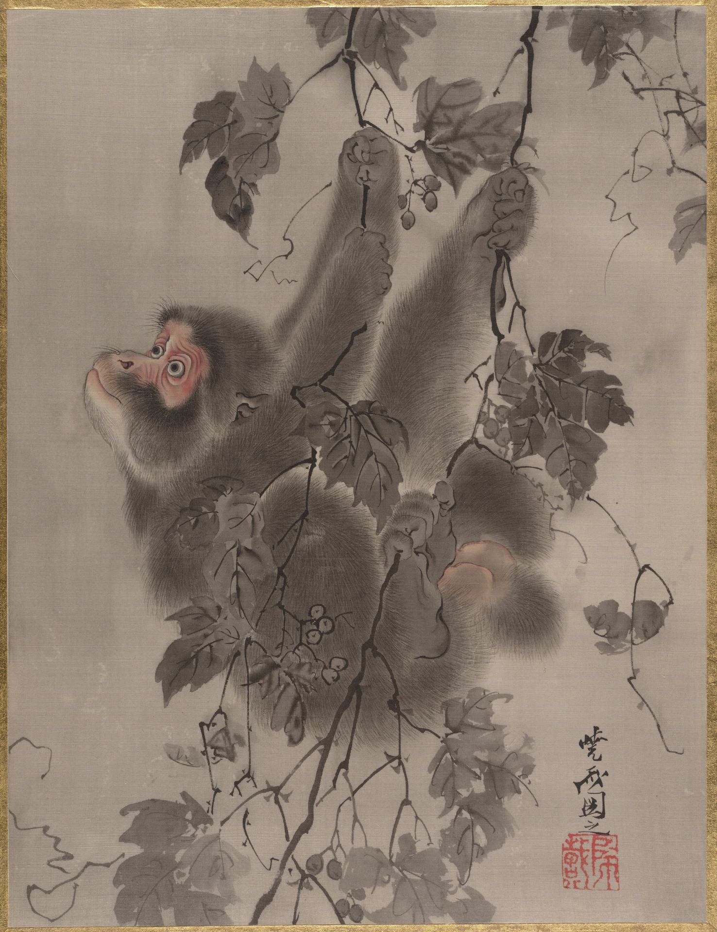 Monkey Hanging from Grapevines - Kawanabe Kyōsai 河鍋暁斎