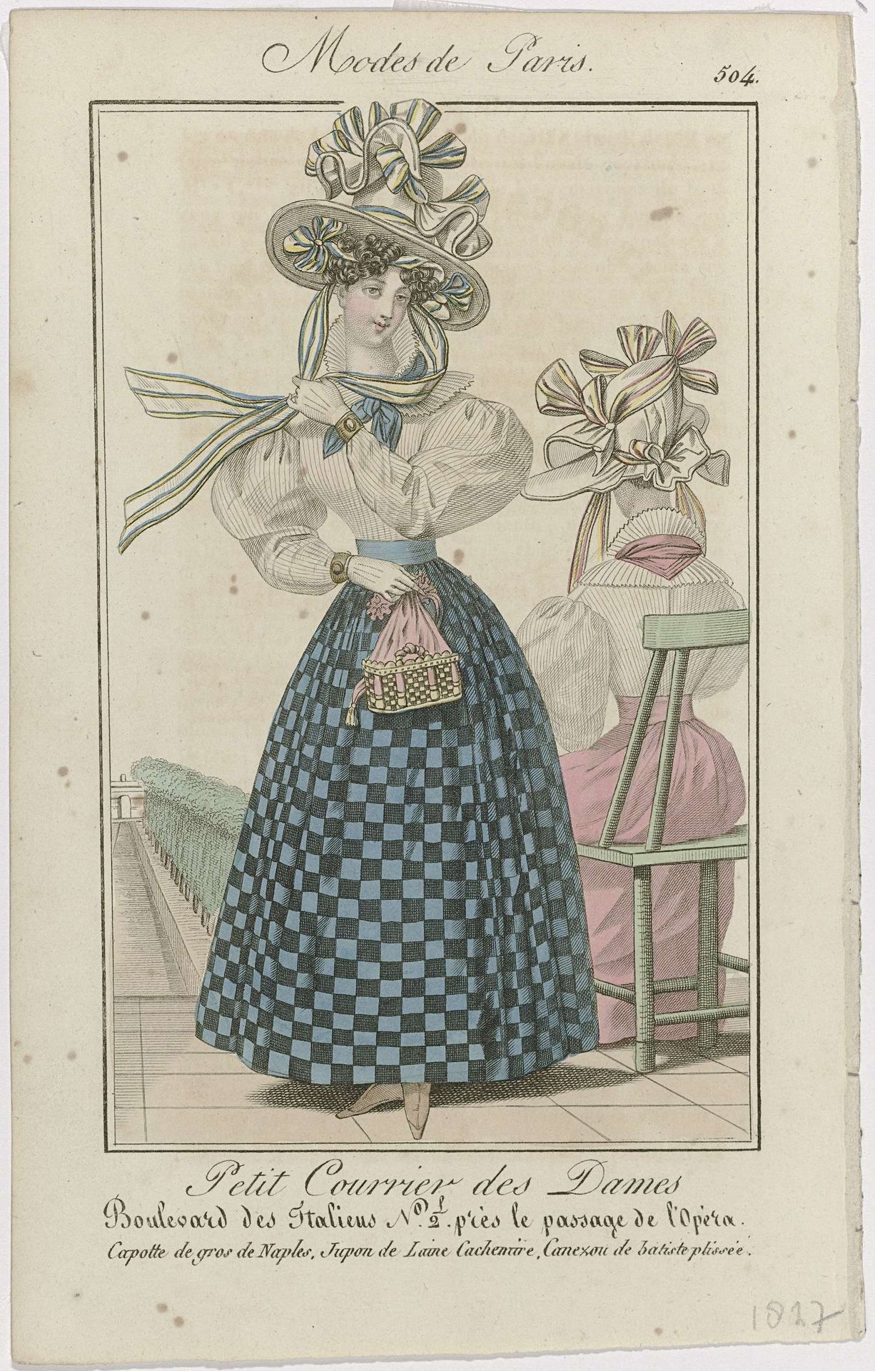 Petit Courrier des Dames, 1827, No. 504 : Capotte de gros de Naples (...) by Anonymous