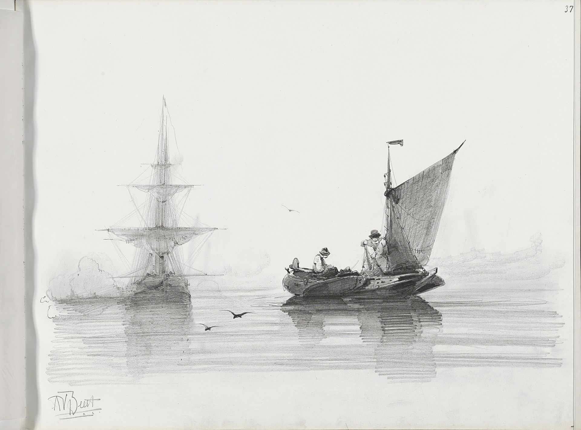 Afgemeerde vissersboot by Albertus van Beest