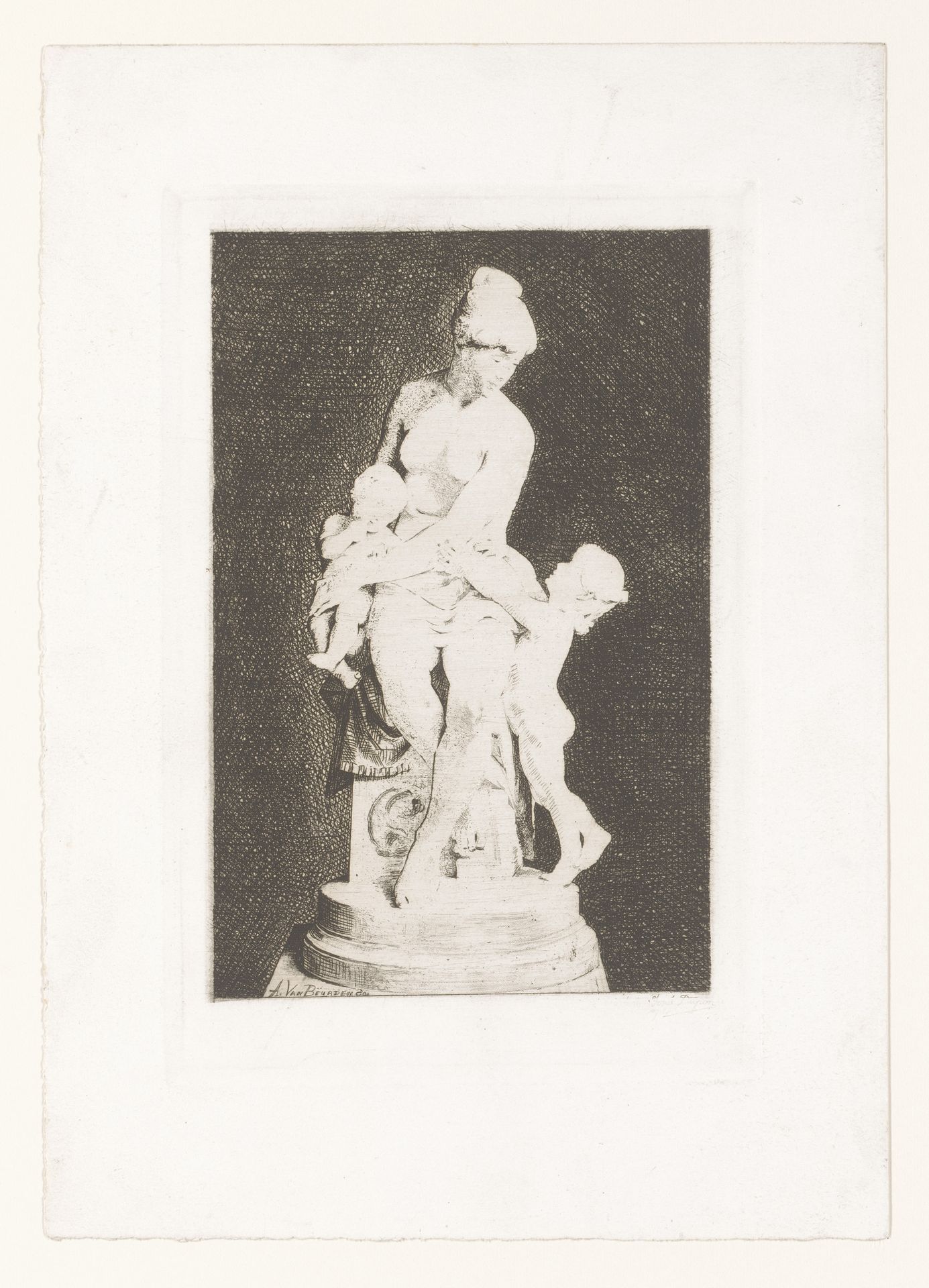 Beeld van Caritas met twee kinderen by Josué Dupon