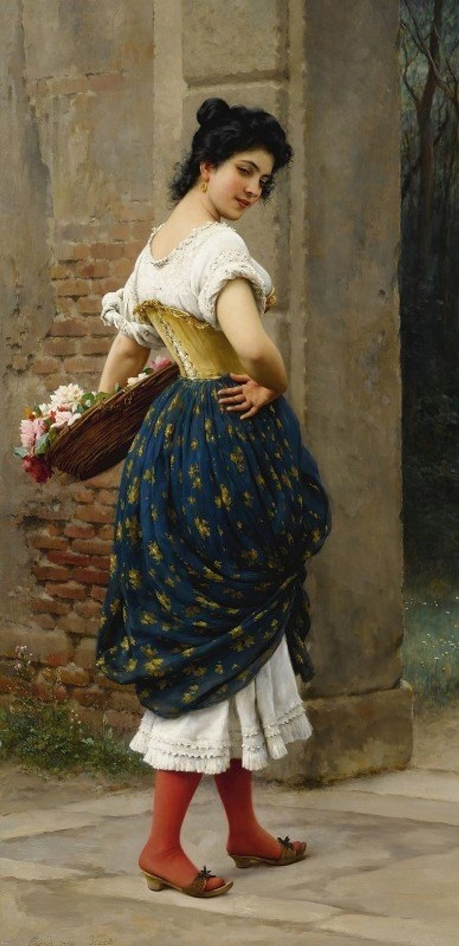 A Maiden With A Basket Of Roses by Eugen von Blaas