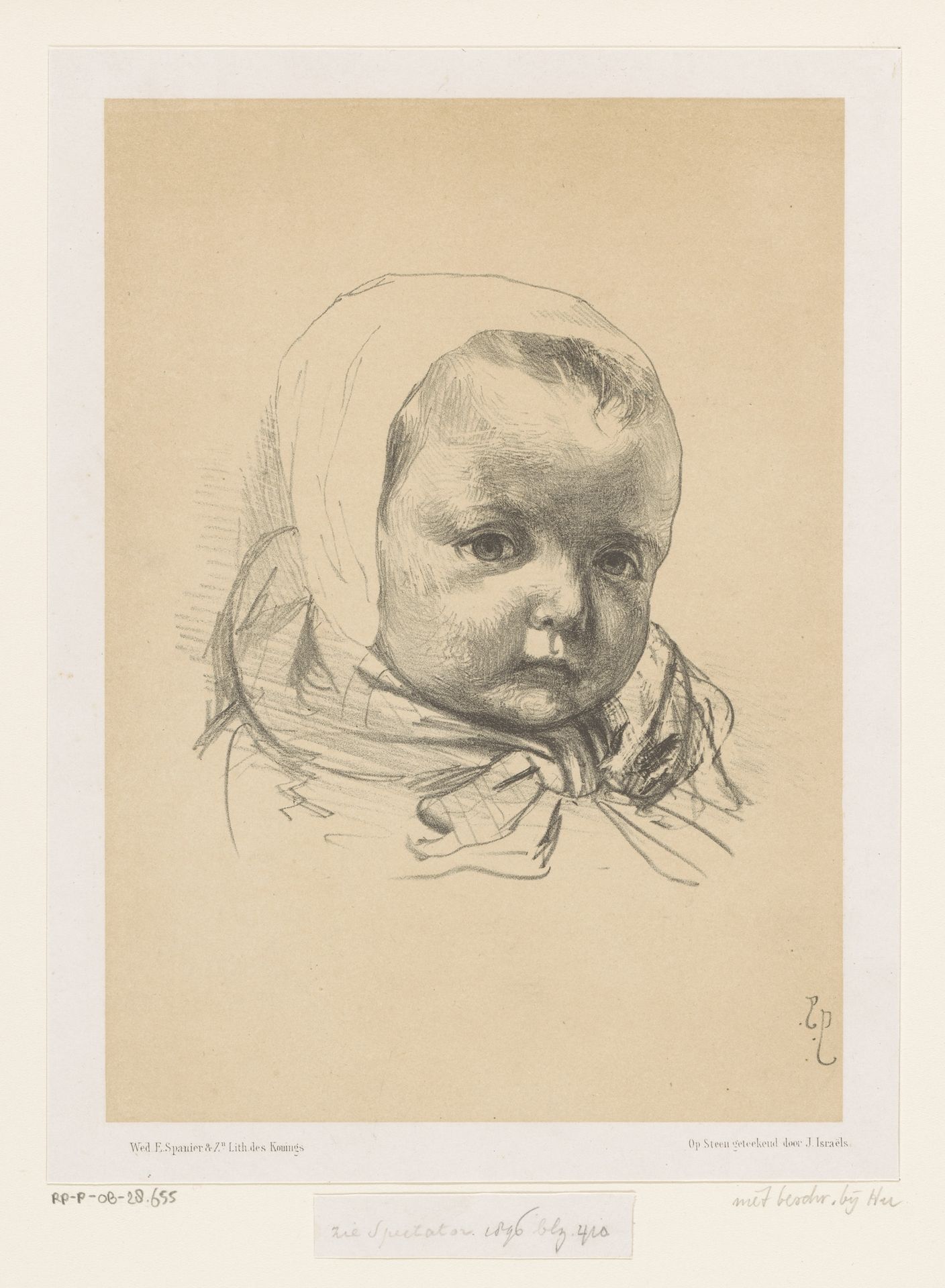 Portret van een baby met muts by Jozef Israëls