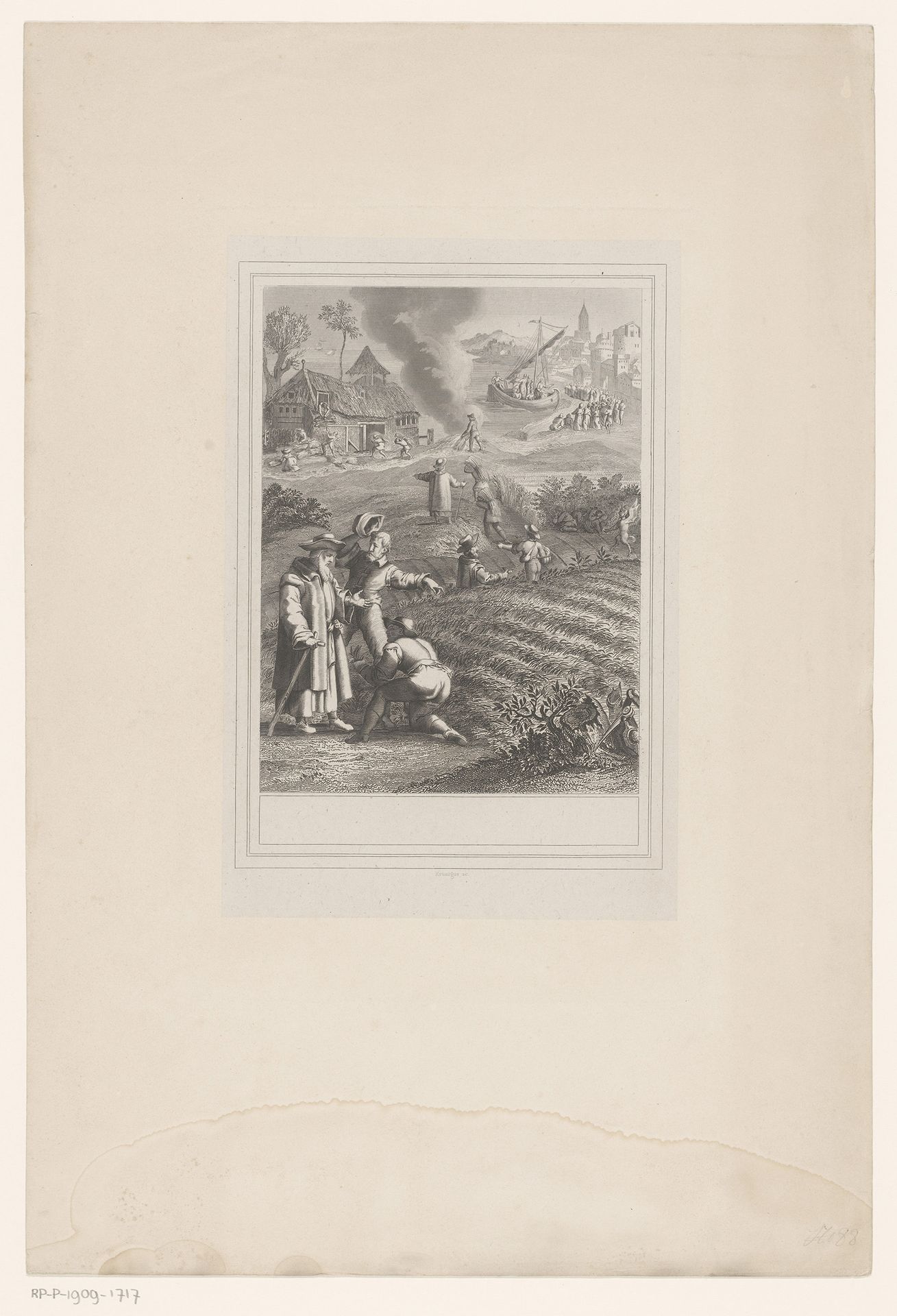 Gelijkenis van het onkruid tussen de tarwe, op de achtergrond Christus die vanaf een schip preekt by Emile Rouargue
