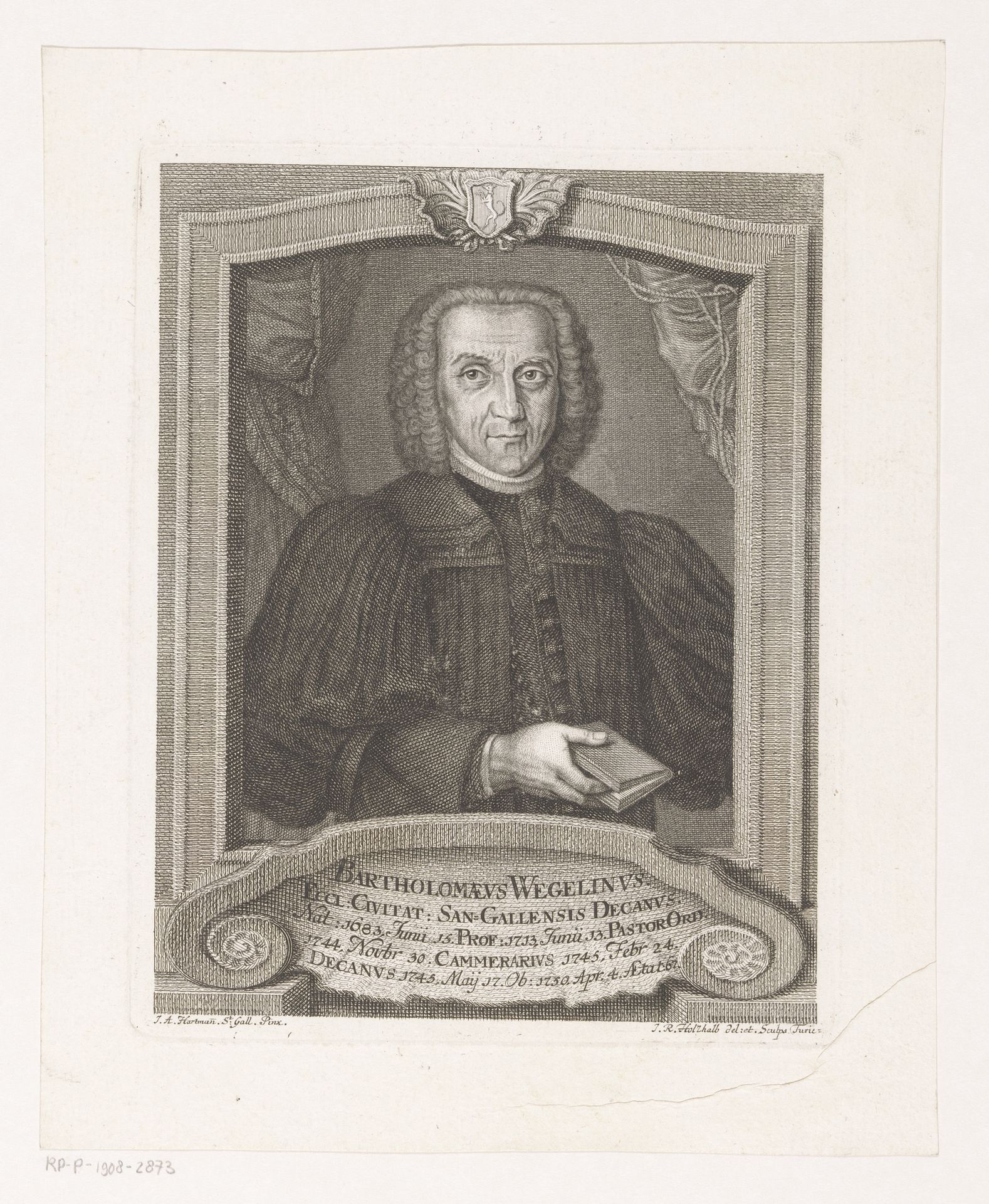 Portret van Bartholomäus Wegelin by Johann Rudolph Holzhalb
