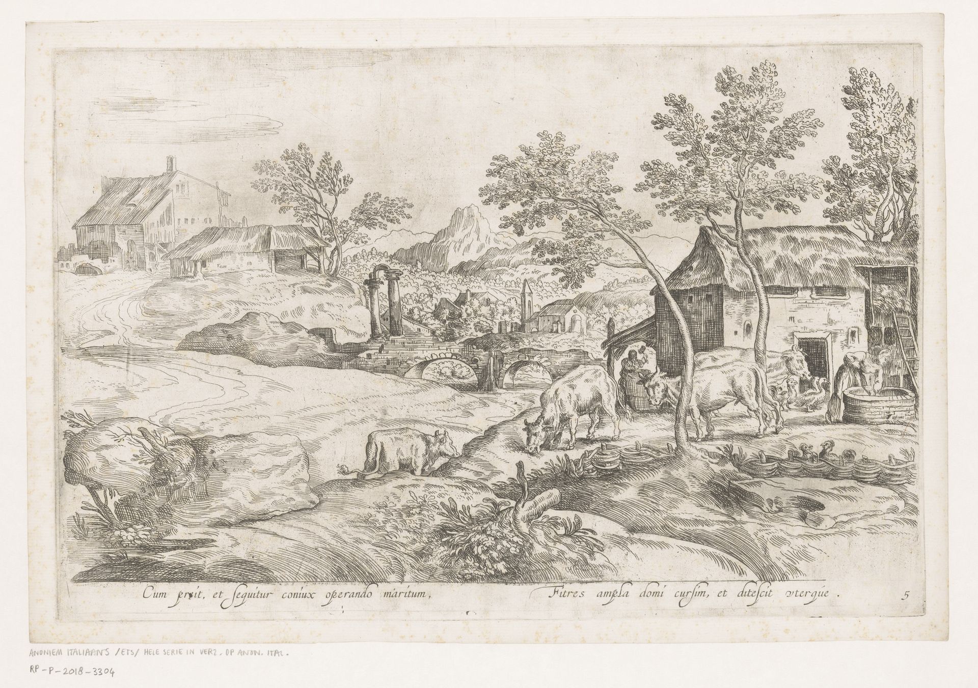 Landschap met een boerderij met koeien by Nicolas Pierre Loir