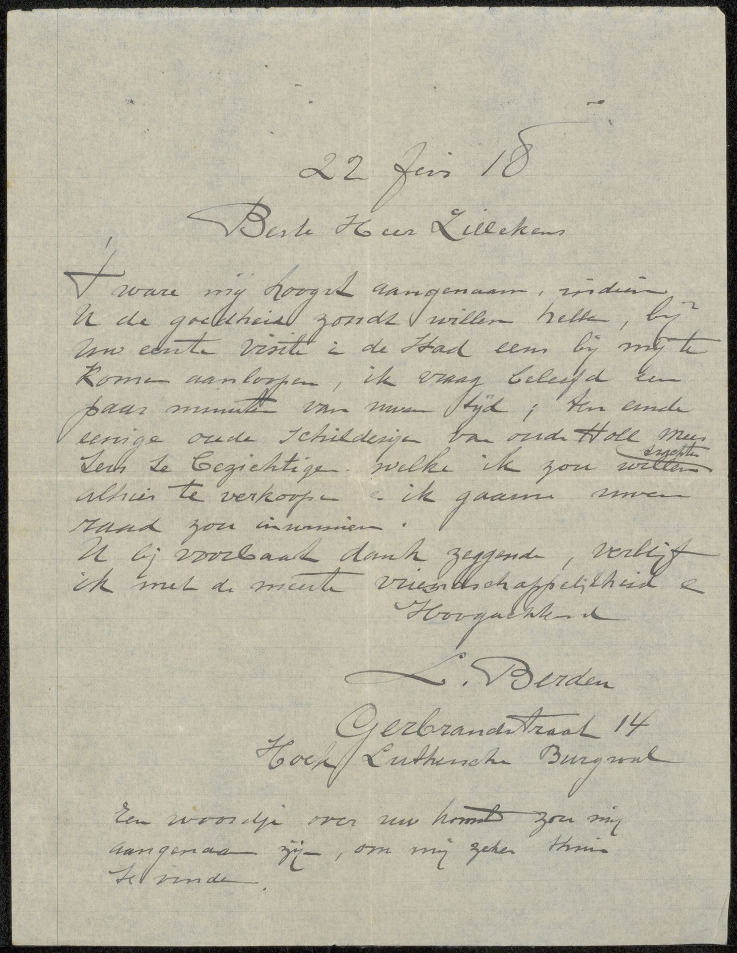 Brief aan Philip Zilcken by L. Berden