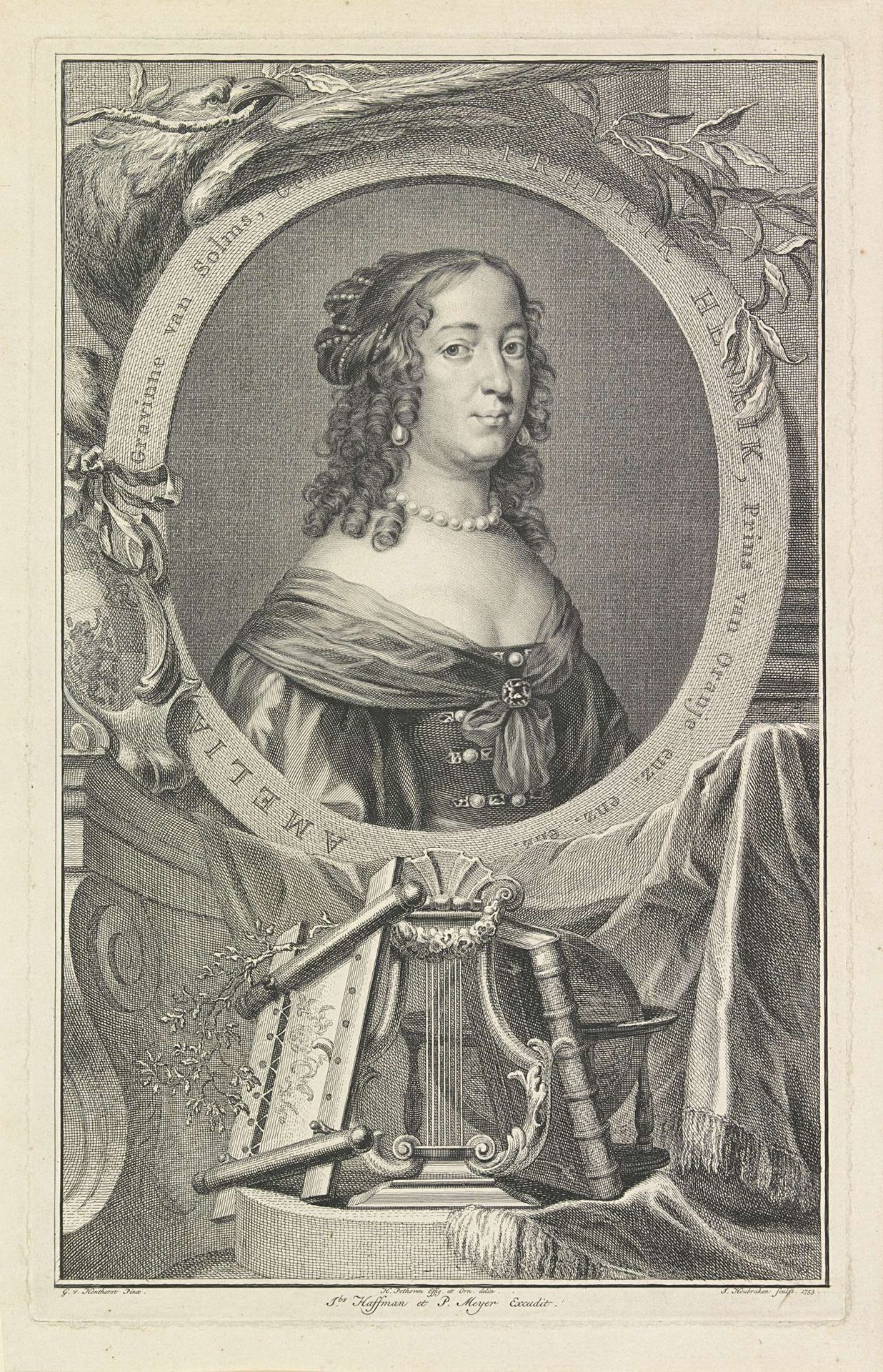 Portret van Amalia van Solms by Jacob Houbraken