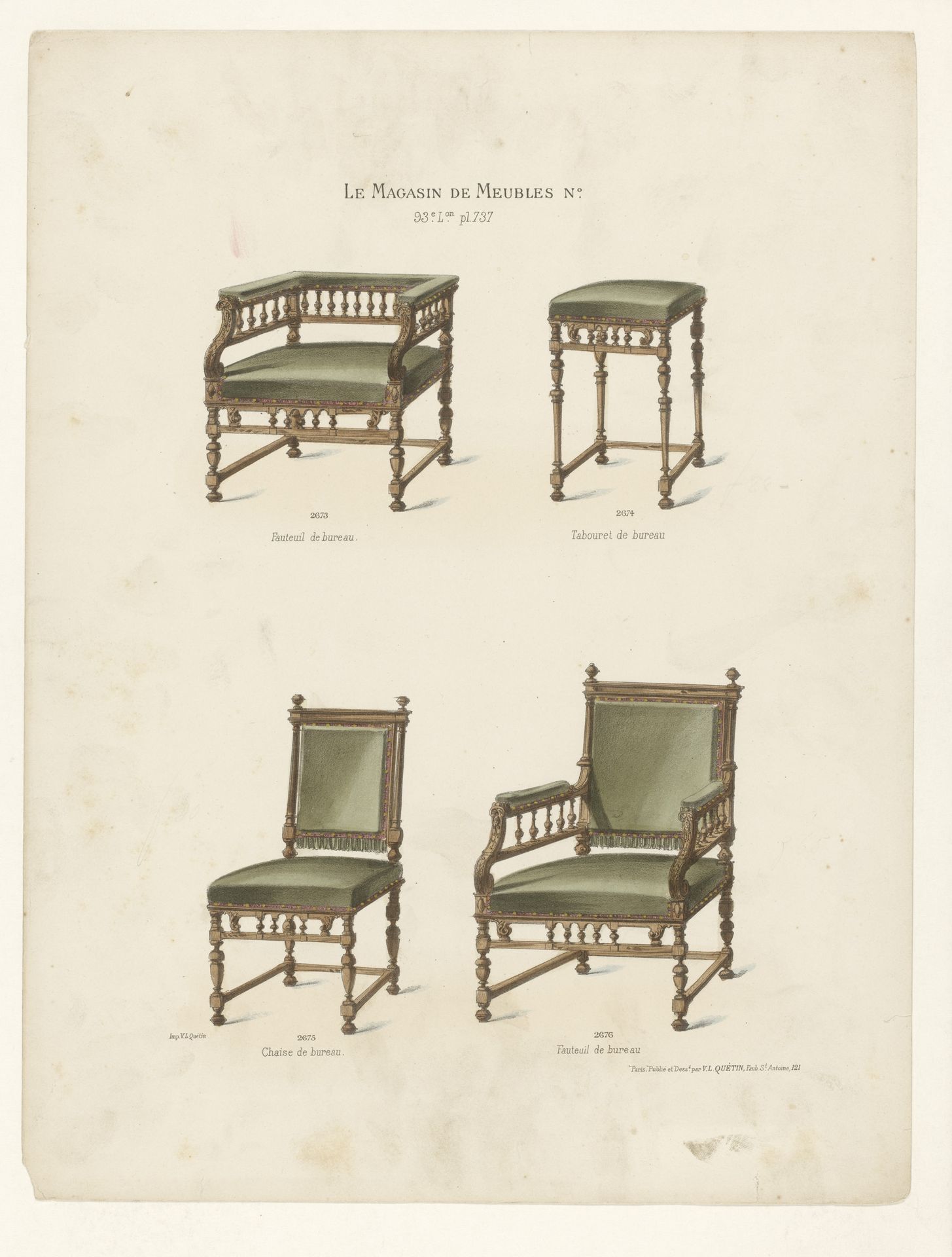 Drie bureaustoelen en tabouret by Anonymous
