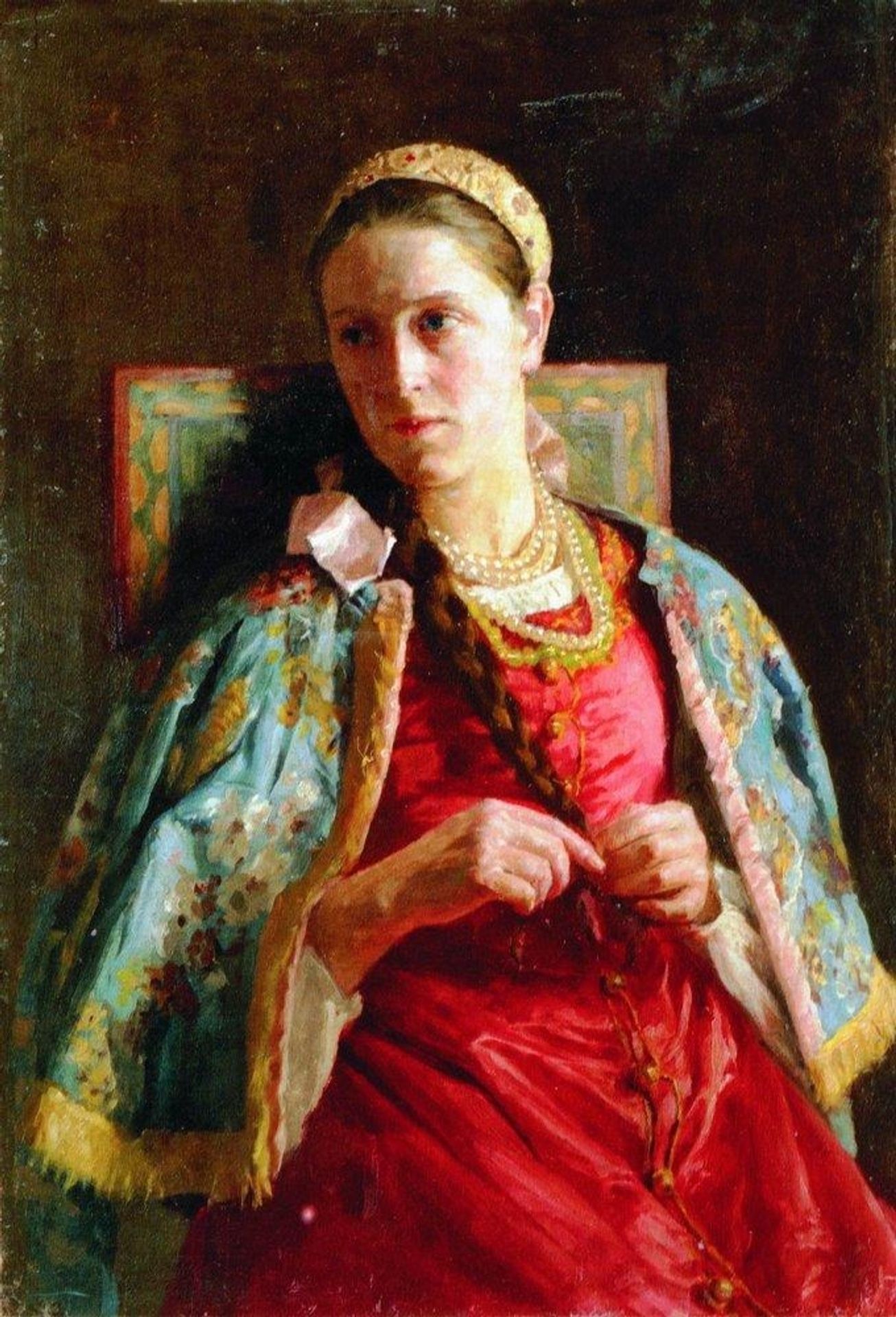 Portrait of the Young Lady in Russian Costume by Konstantin Egorovich Makovsky