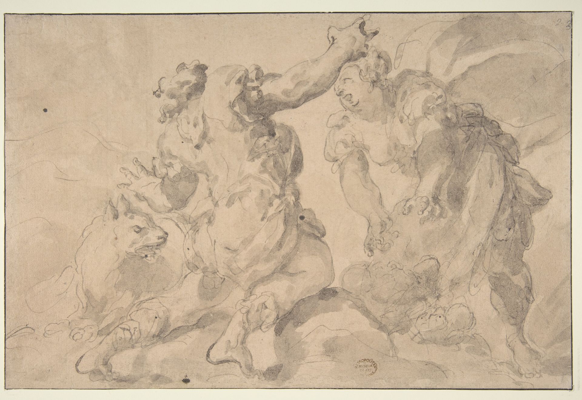 The Discovery of Romulus and Remus (recto); Three Ancient Soldiers (verso) by Paolo Pagani