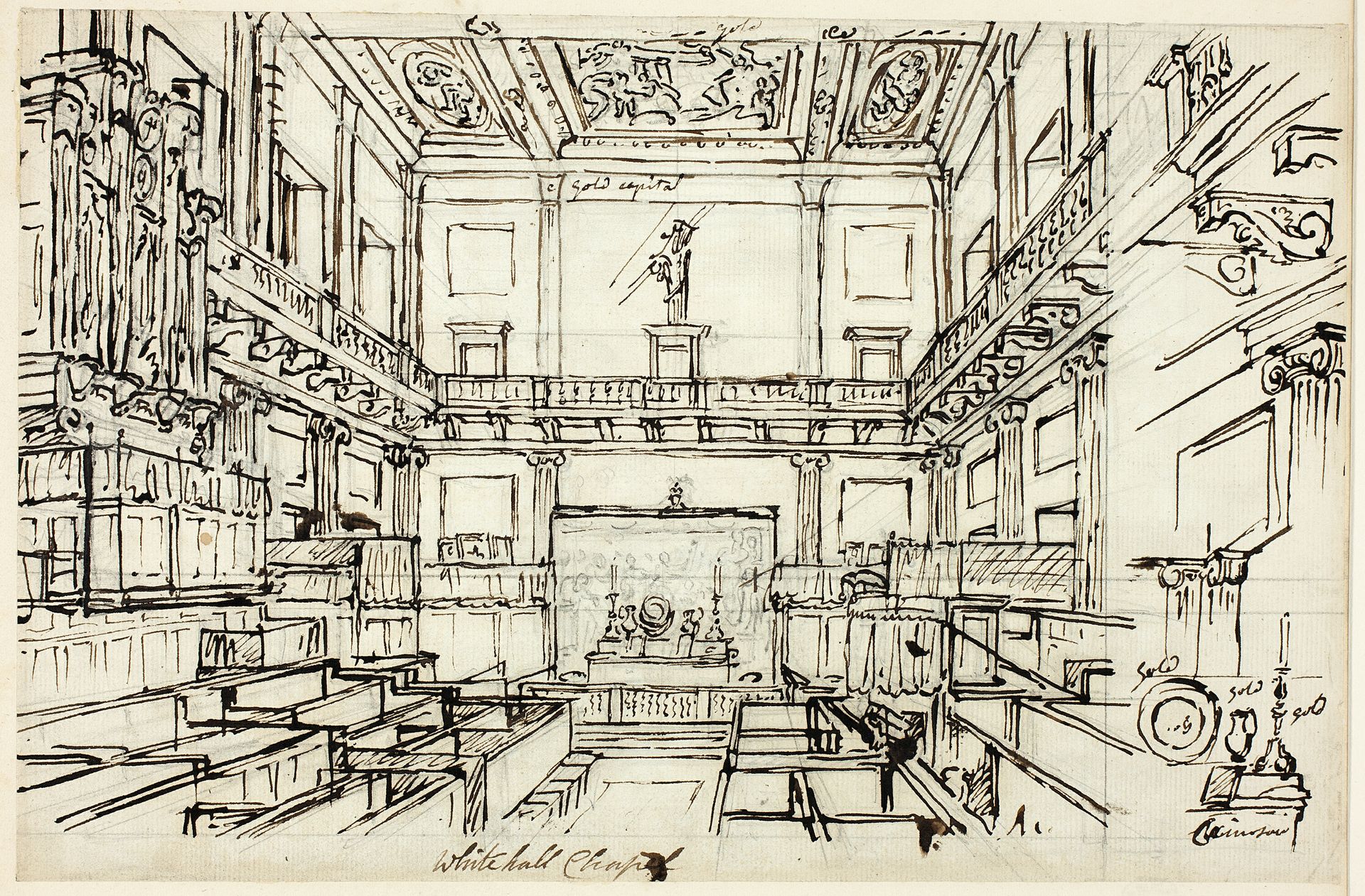 Study for Whitehall Chapel, from Microcosm of London by Augustus Charles Pugin