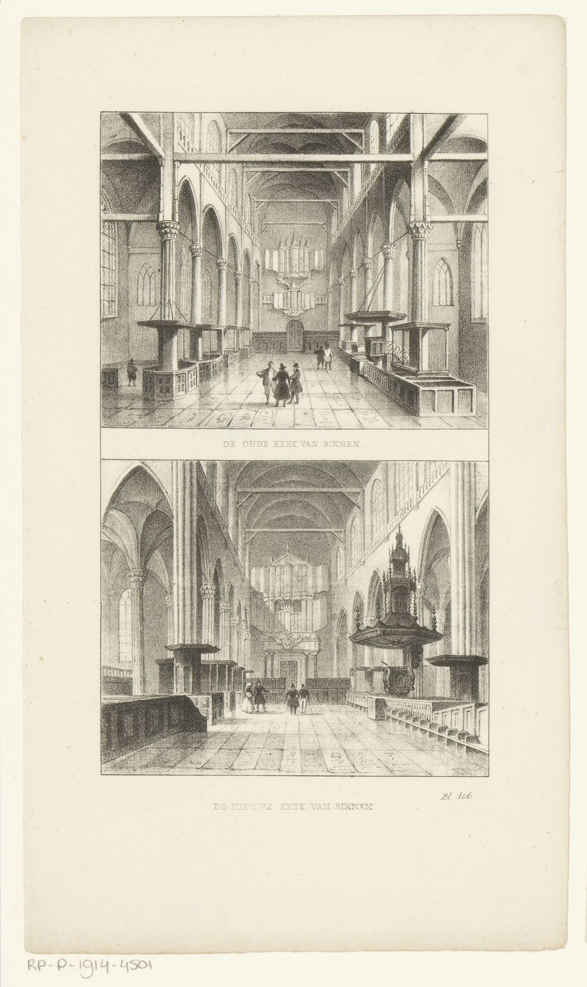 Interieur van Oude en Nieuwe Kerk te Amsterdam by Johannes Hilverdink