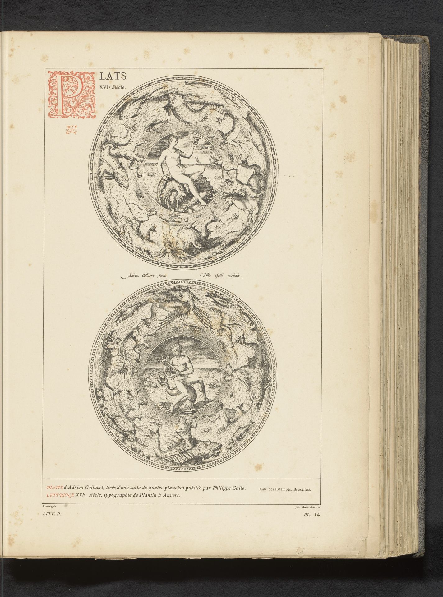 Reproductie van een prent van twee gedecoreerde borden met Arion en met een zeegodin door Adriaen Collaert by Anonymous