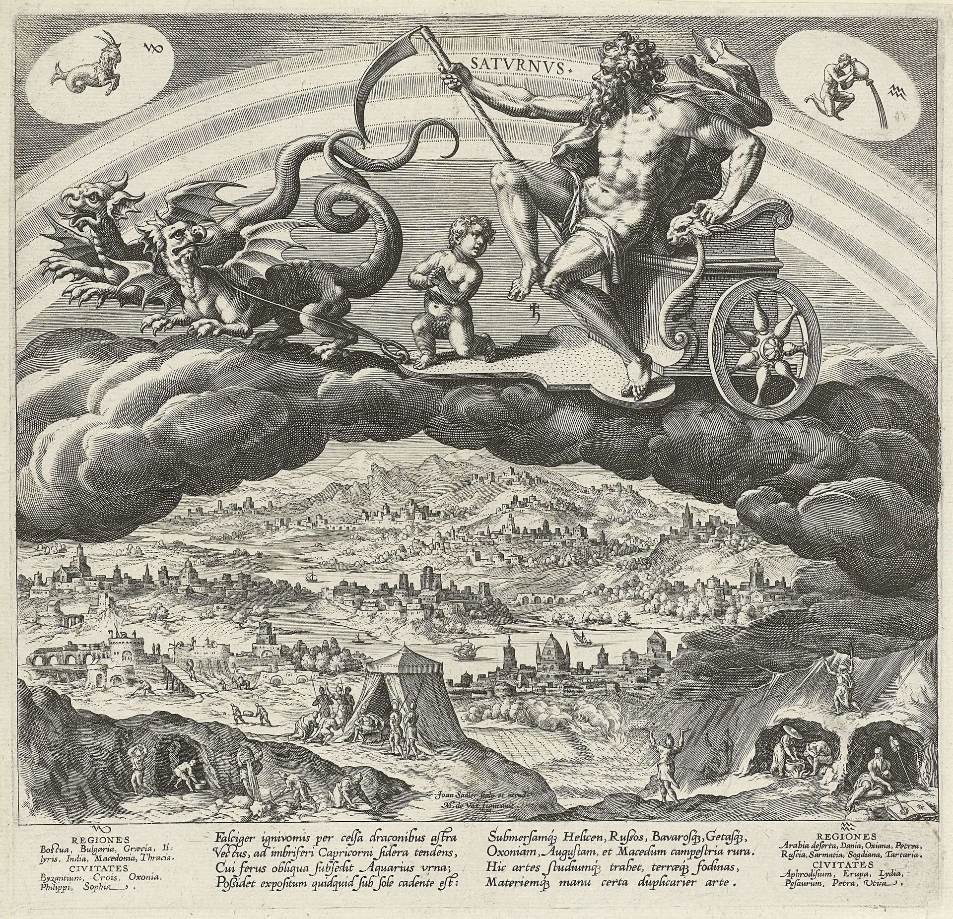 De planeet Saturnus en zijn invloed op de wereld by Johann Sadeler I
