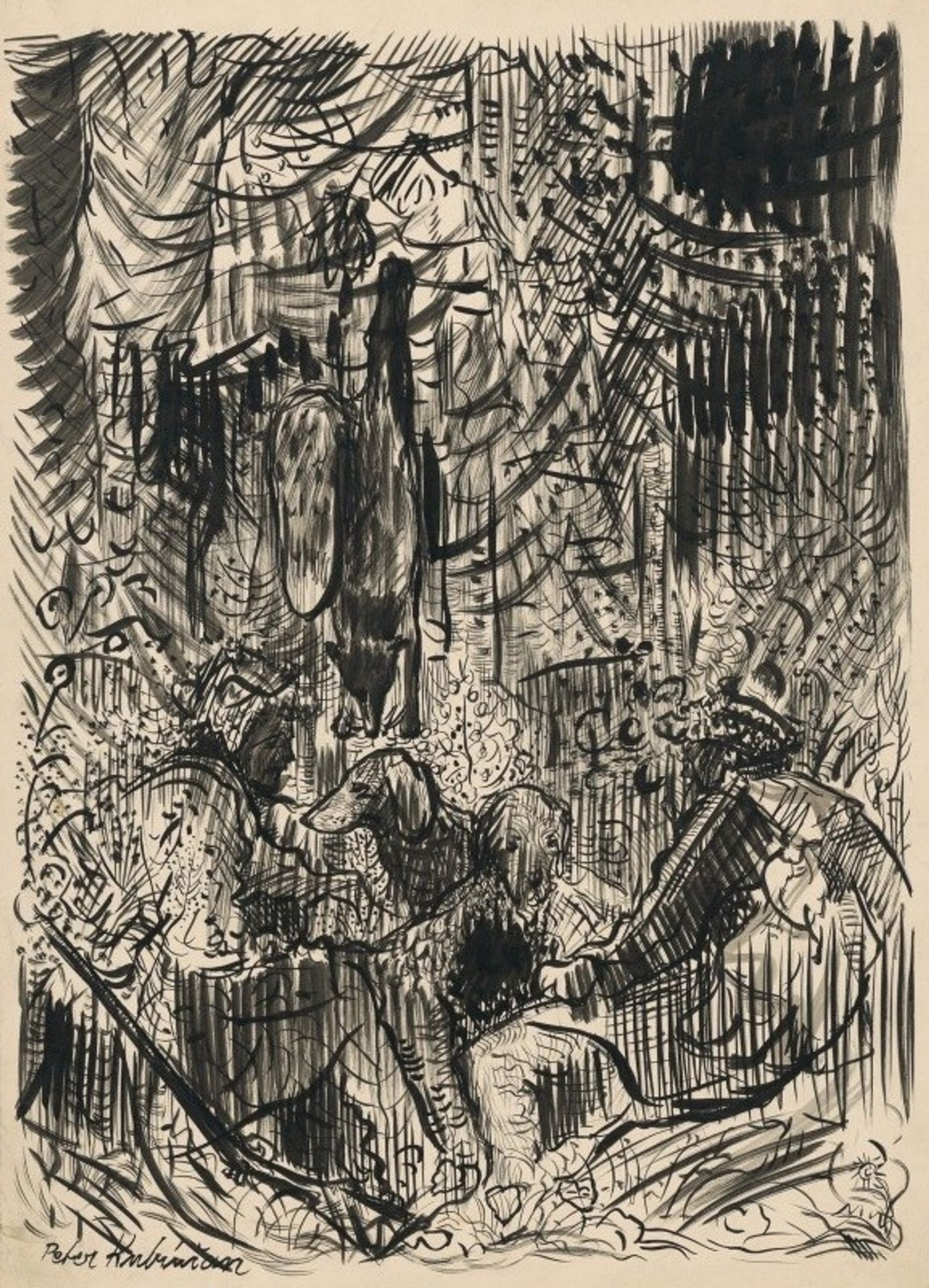 Huntsmen with Hunted Fox by Arnold Peter Weisz-Kubínčan