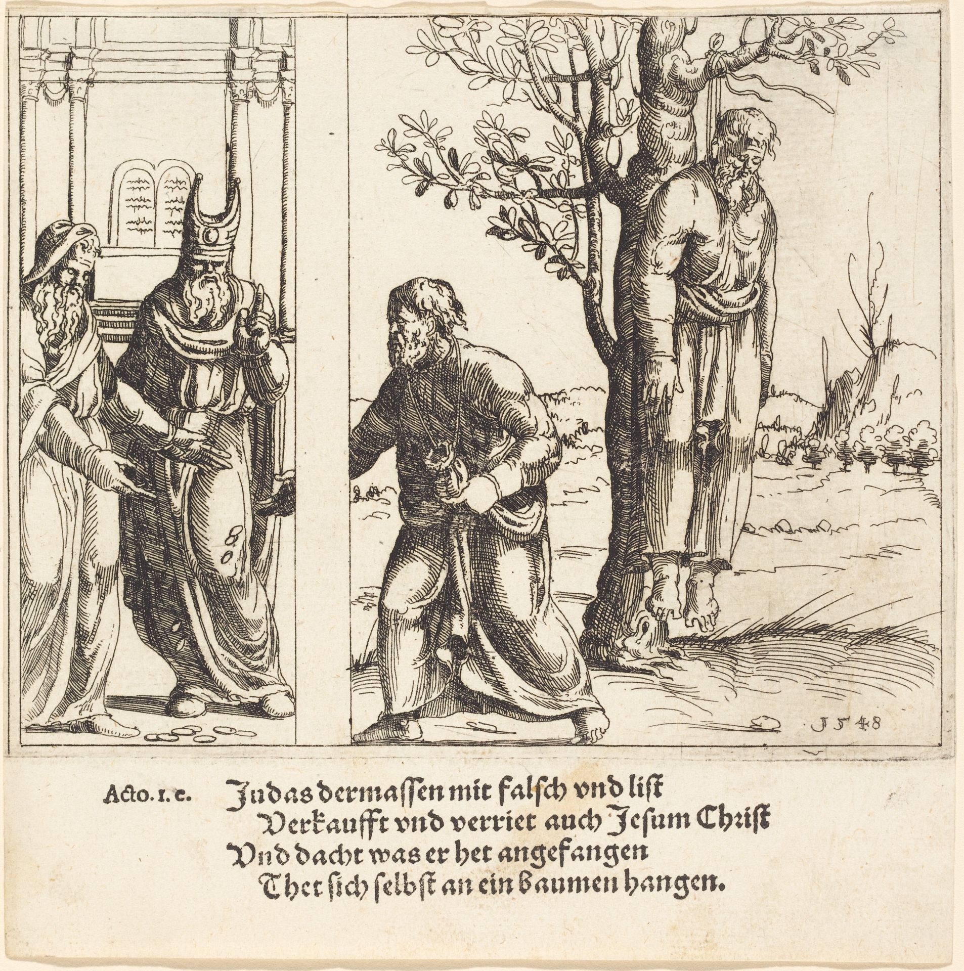 Judas Returns the Thirty Pieces of Silver by Augustin Hirschvogel