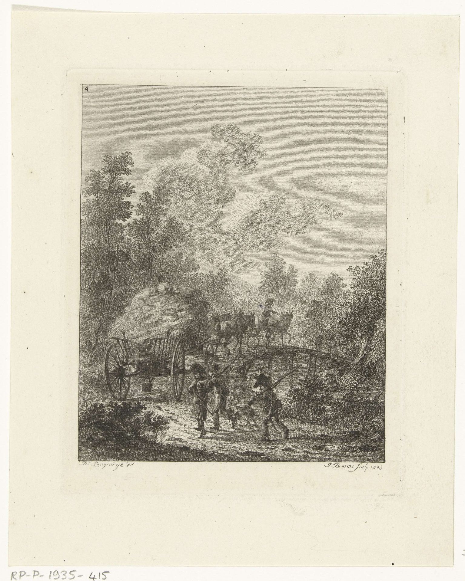 Hooiwagen die over een brug rijdt by Joannes Bemme