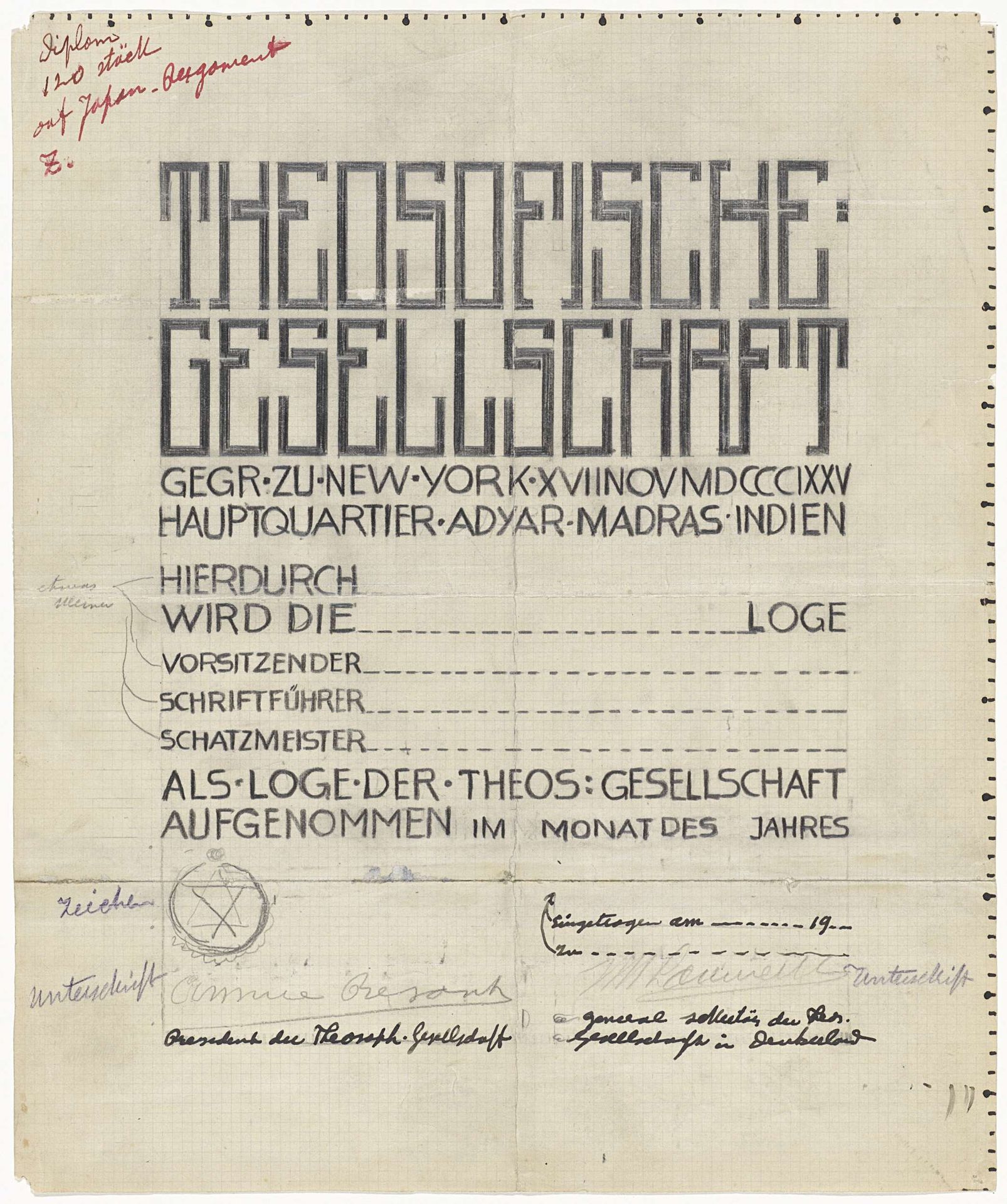 Ontwerp voor een diploma van de Theosofische Gesellschaft by Mathieu Lauweriks