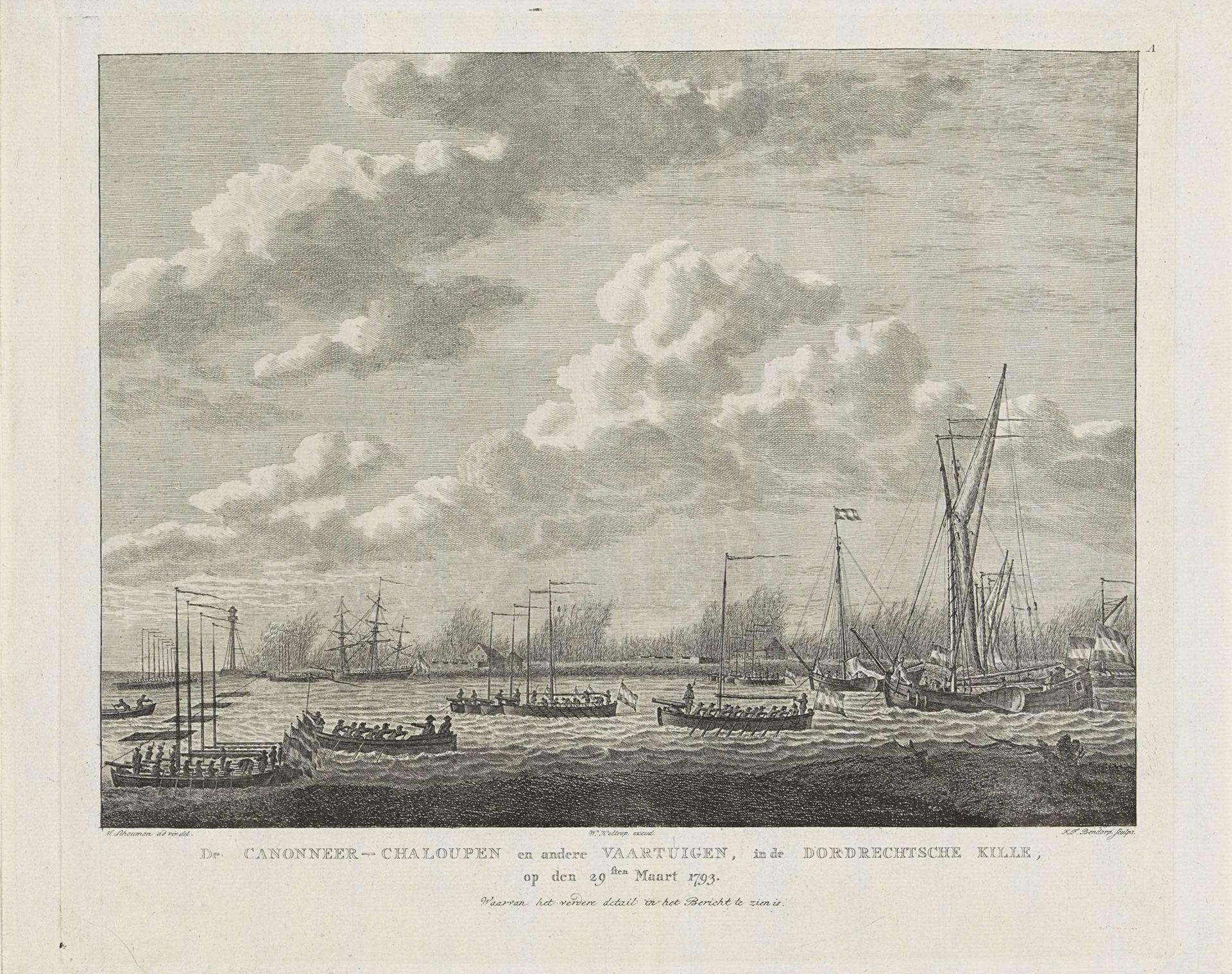 Kanonneersloepen in de Dordtsche Kil, 1793 by Carel Frederik (I) Bendorp