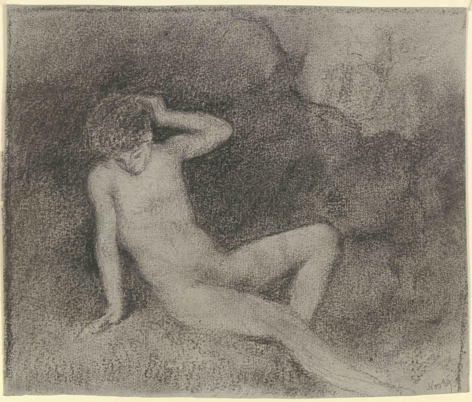 Lagernder nackter Jüngling in einer Landschaft (Narziss_) by Otto Scholderer