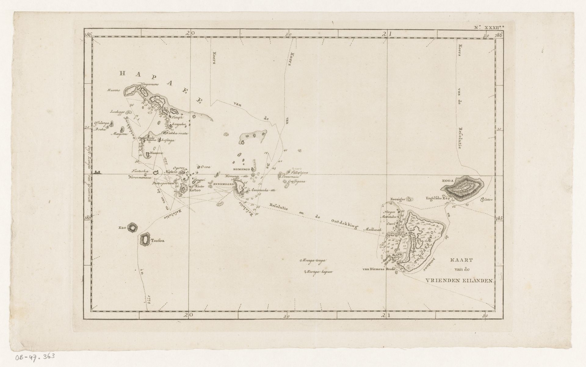 Kaart van de Tonga Archipel in Polynesië by Anonymous