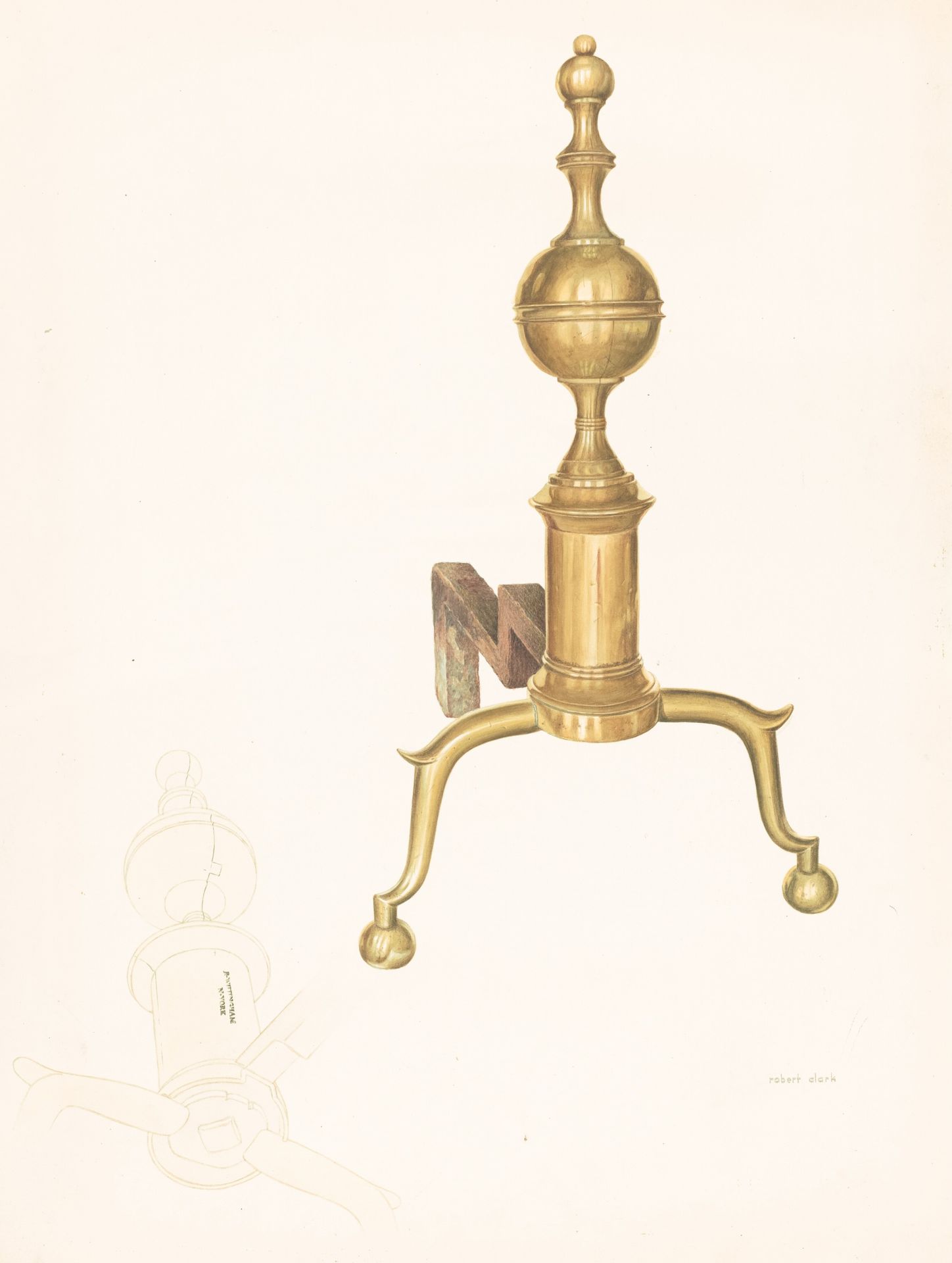 Brass Andirons by Robert Clark