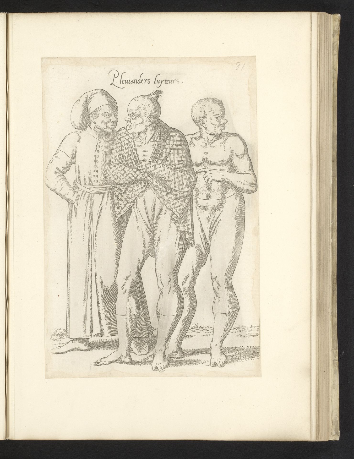 Drie Afrikaanse 'pleuianders' (vechters of worstelaars) by Léon Davent