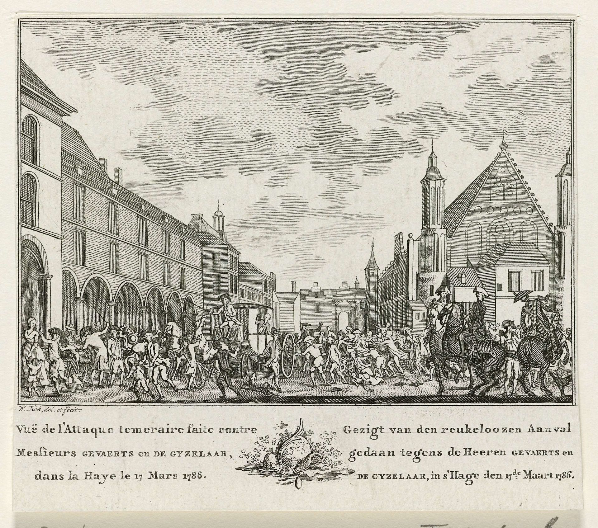 Aanslag op het rijtuig van de gedeputeerden van Dordrecht, 1786 by Willem Kok