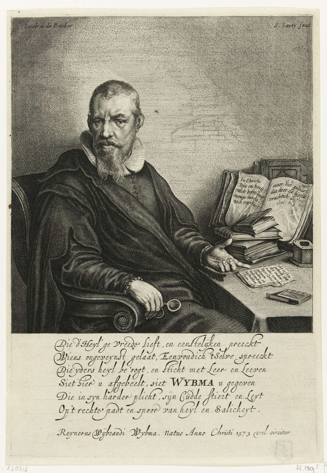 Portret van Reinier Wybrands Wybma, doopsgezind predikant by Salomon Savery