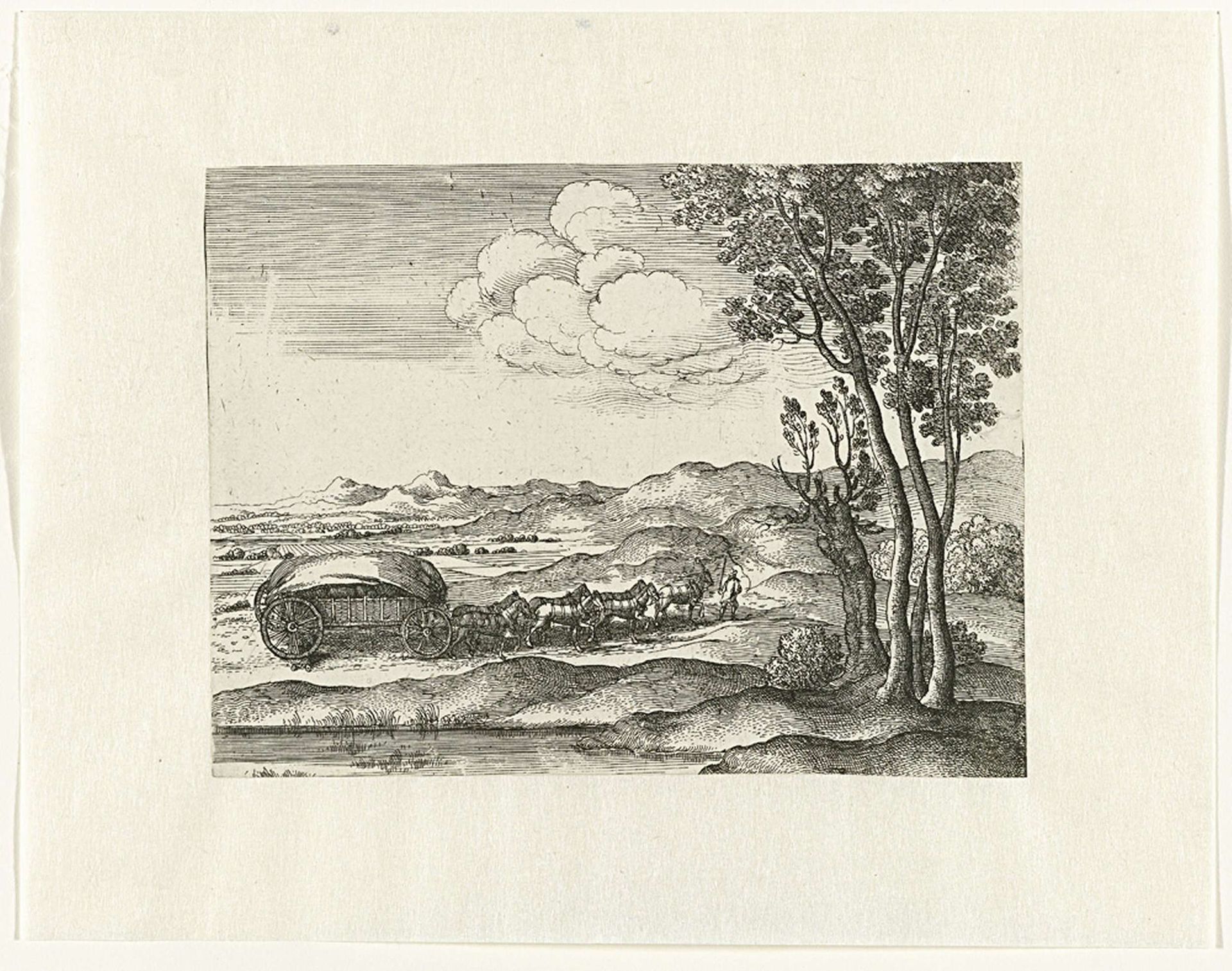 Landschap met wagen voortgetrokken door paarden by Wenceslaus Hollar