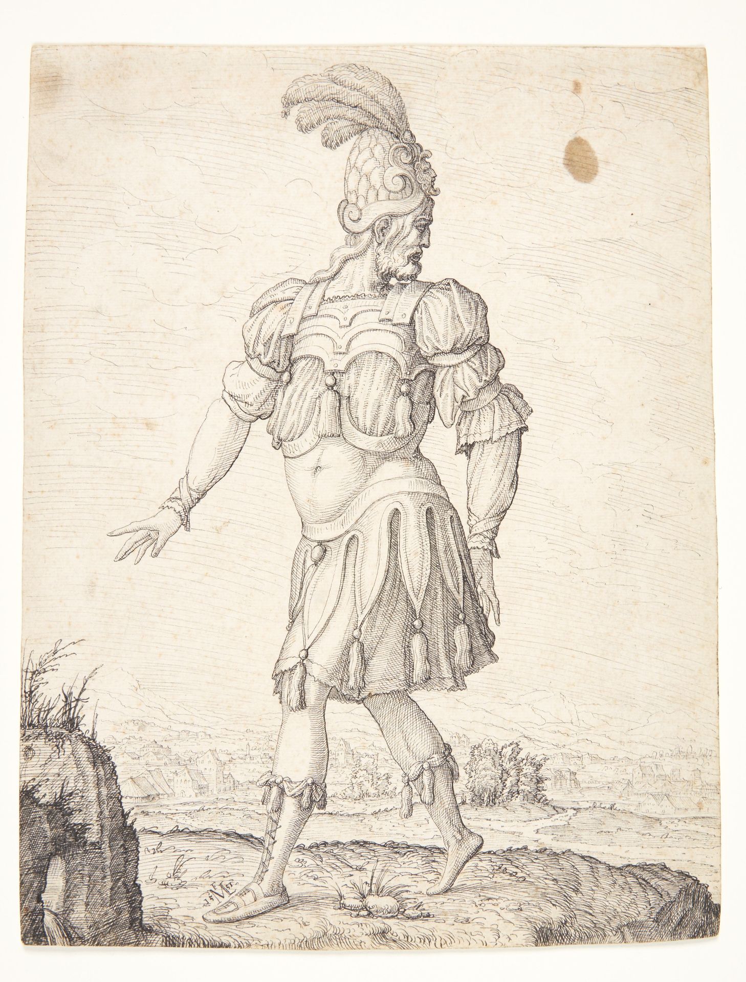 A Man in Roman Dress, Pointing at a Spring by Melchior Lorck