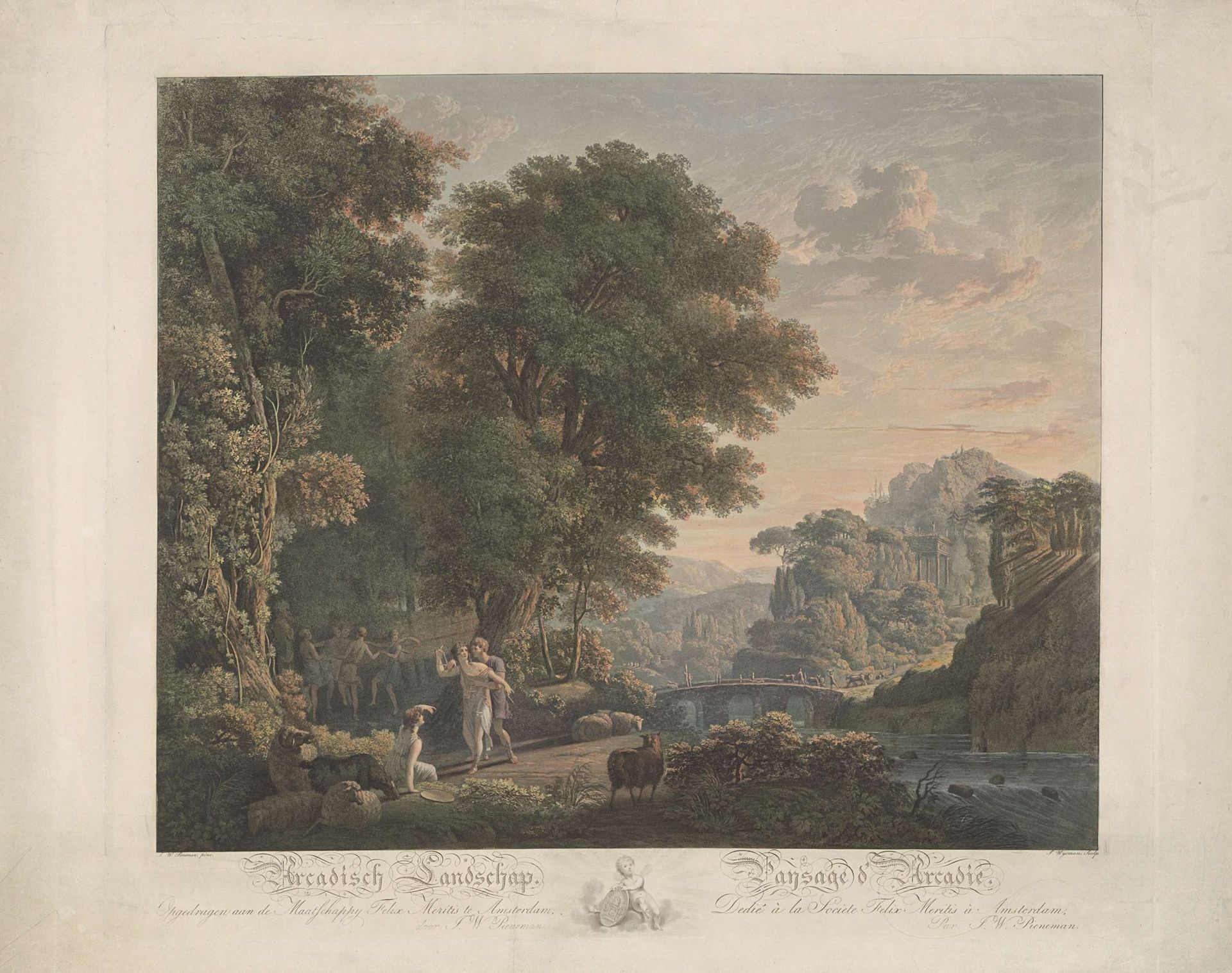 Arcadisch landschap met dansende figuren by Jacobus Wijsman