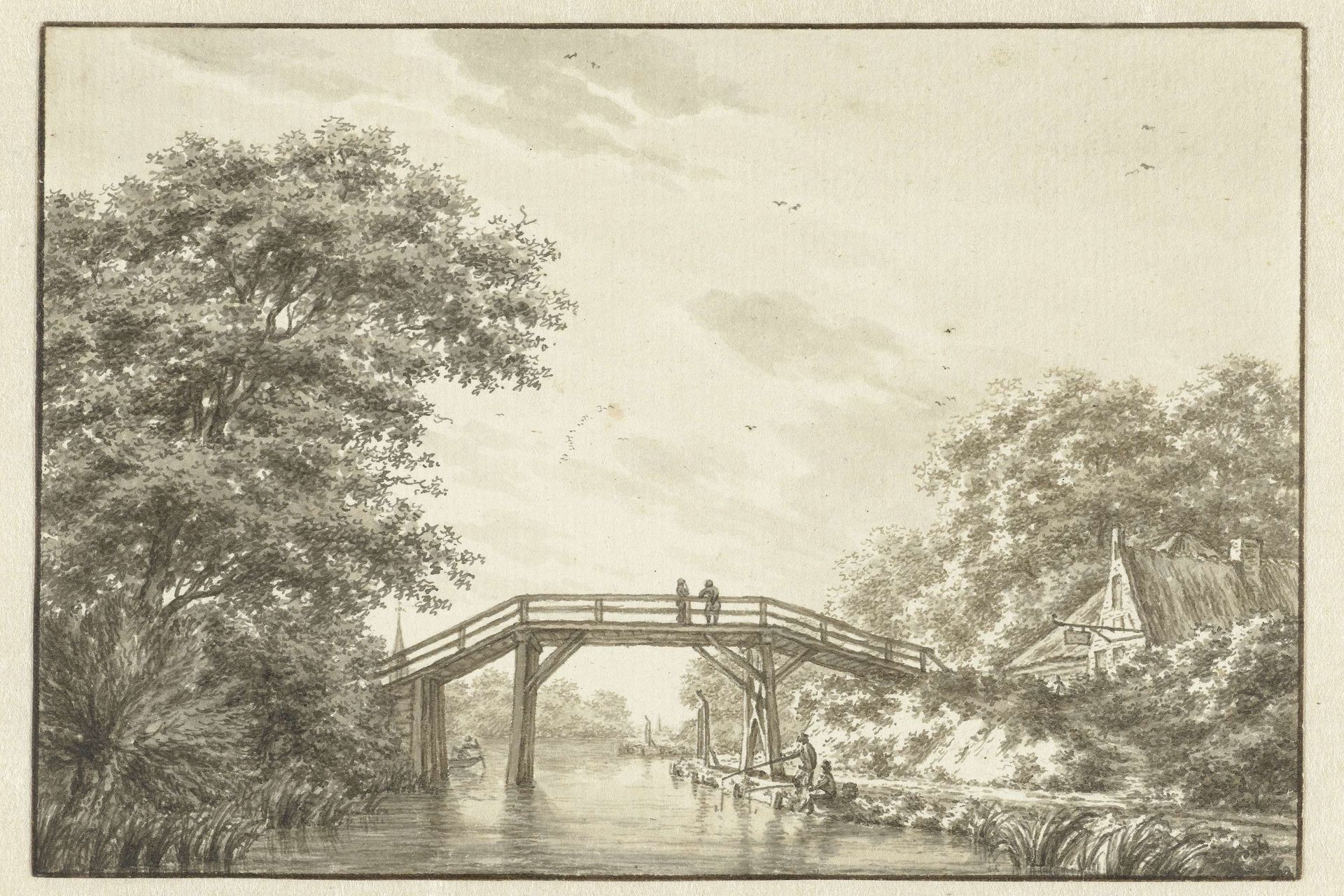 Landschap met hoge brug by Jacob Cats