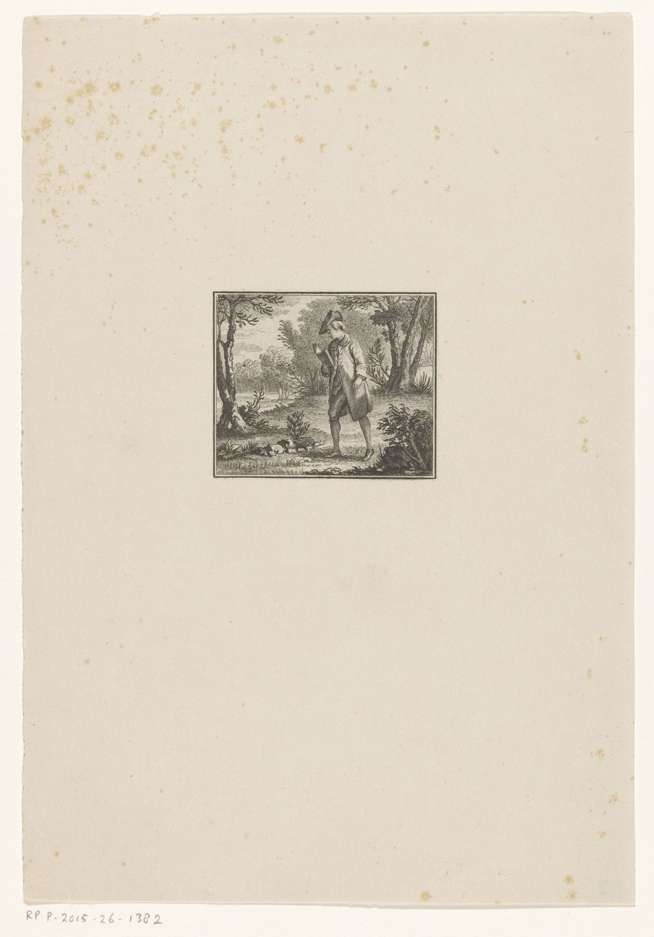 Lezende man in het bos by Balthasar Anton Dunker