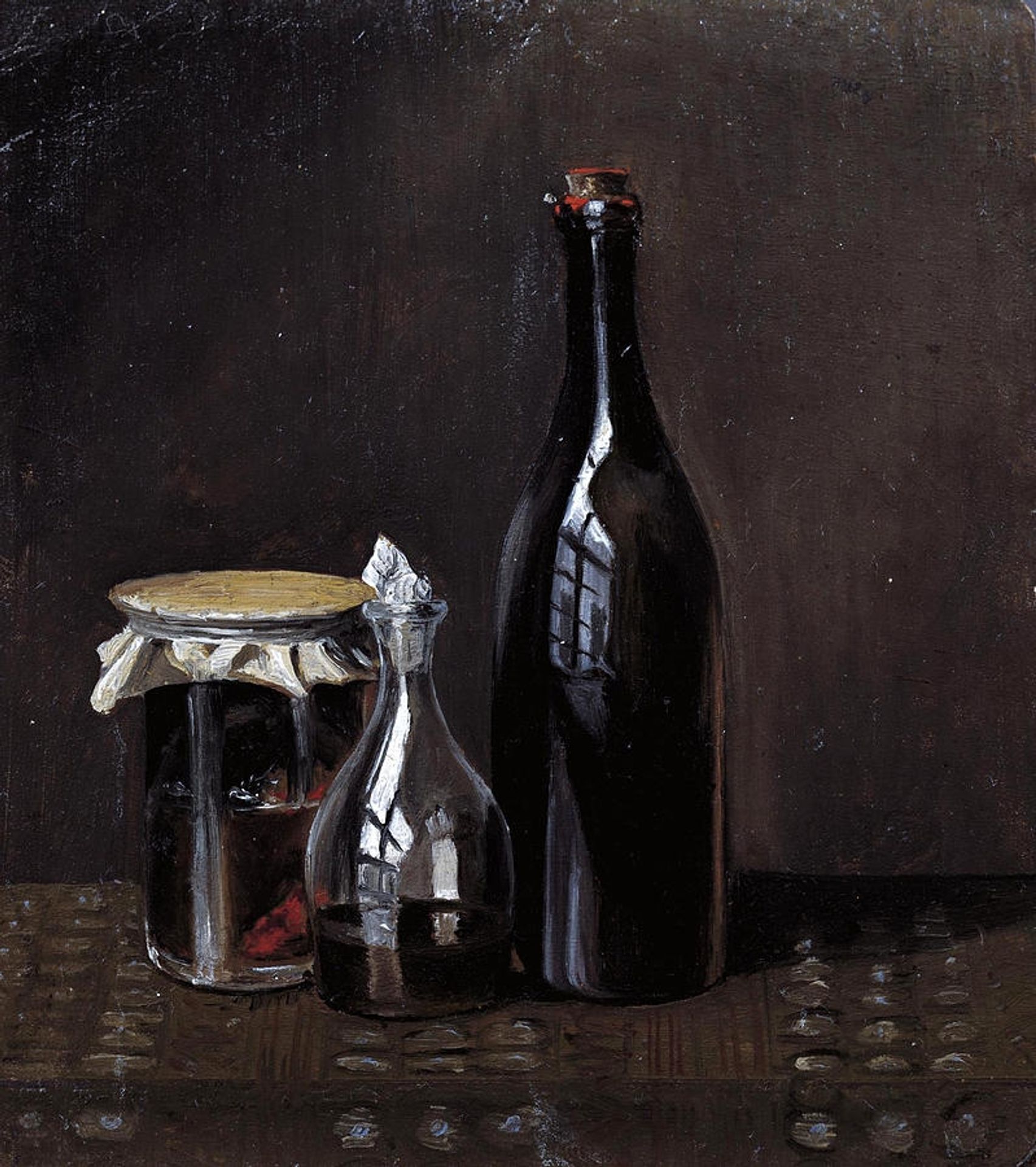 Still Life with a Jellyjar a Carafe and a Bottle of Wine by Carl Spitzweg