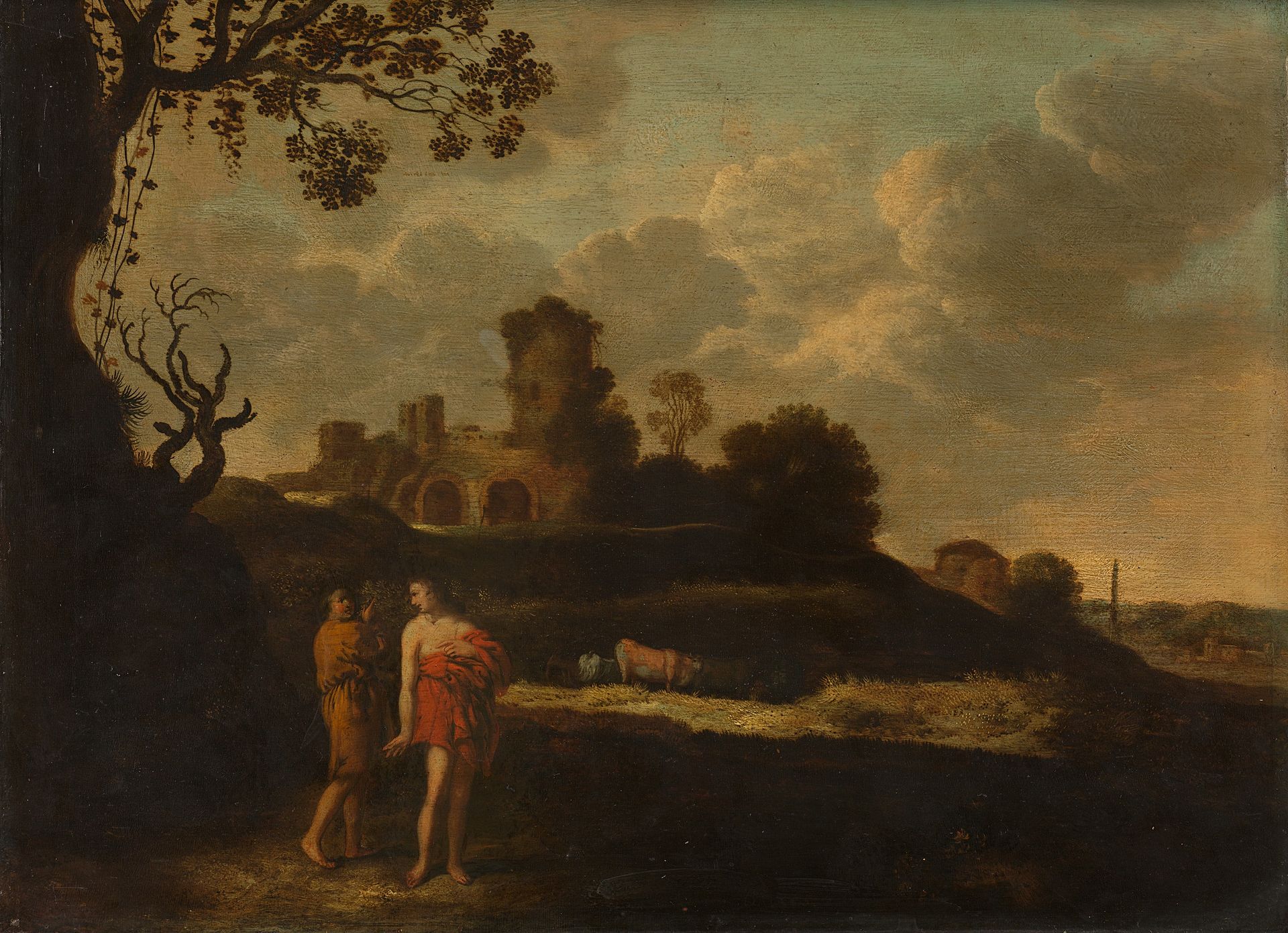 Arcadian Landscape with Herdsmen and Cattle by Dirck (I) Dalens