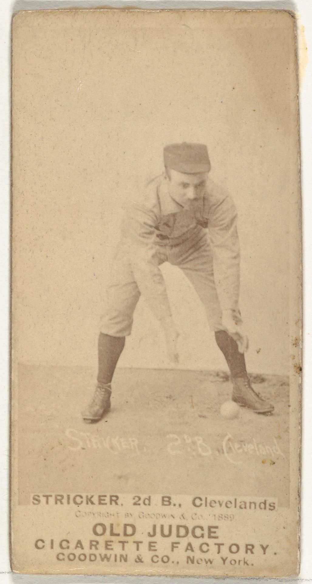 John A. "Cub" Stricker, 2nd Base, Cleveland, from the Old Judge series (N172) for Old Judge Cigarettes by Goodwin & Company