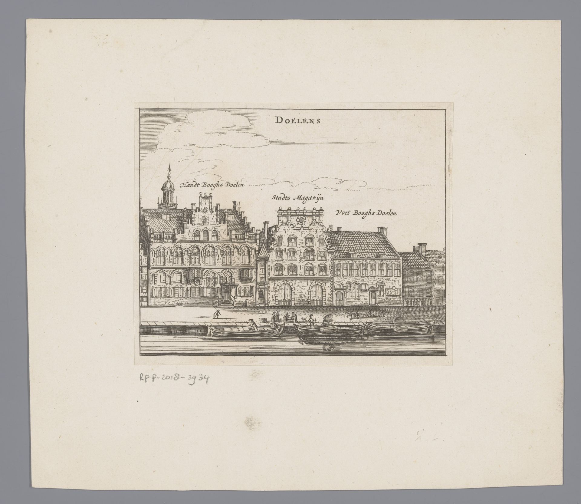 Gezicht op de Handboogdoelen, het Stadsmagazijn (Bushuis) en de Voetboogdoelen te Amsterdam by Jan Veenhuysen