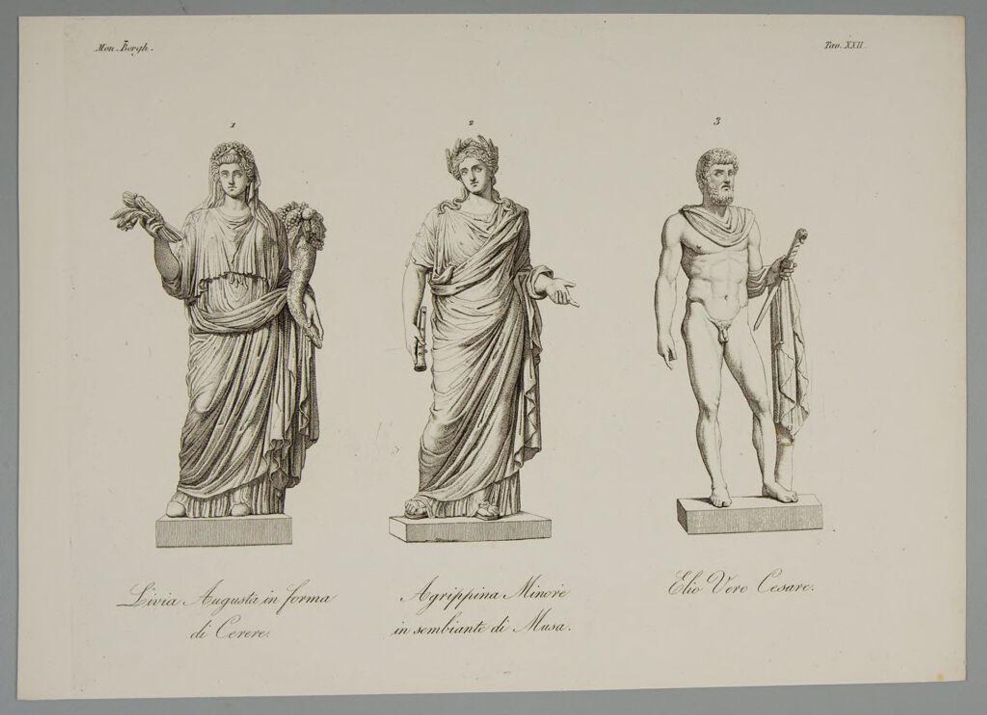 Livia Augusta as Ceres; Agrippina Minor as a Muse; Aelius Verus Caesar by Gaetano Bonatti